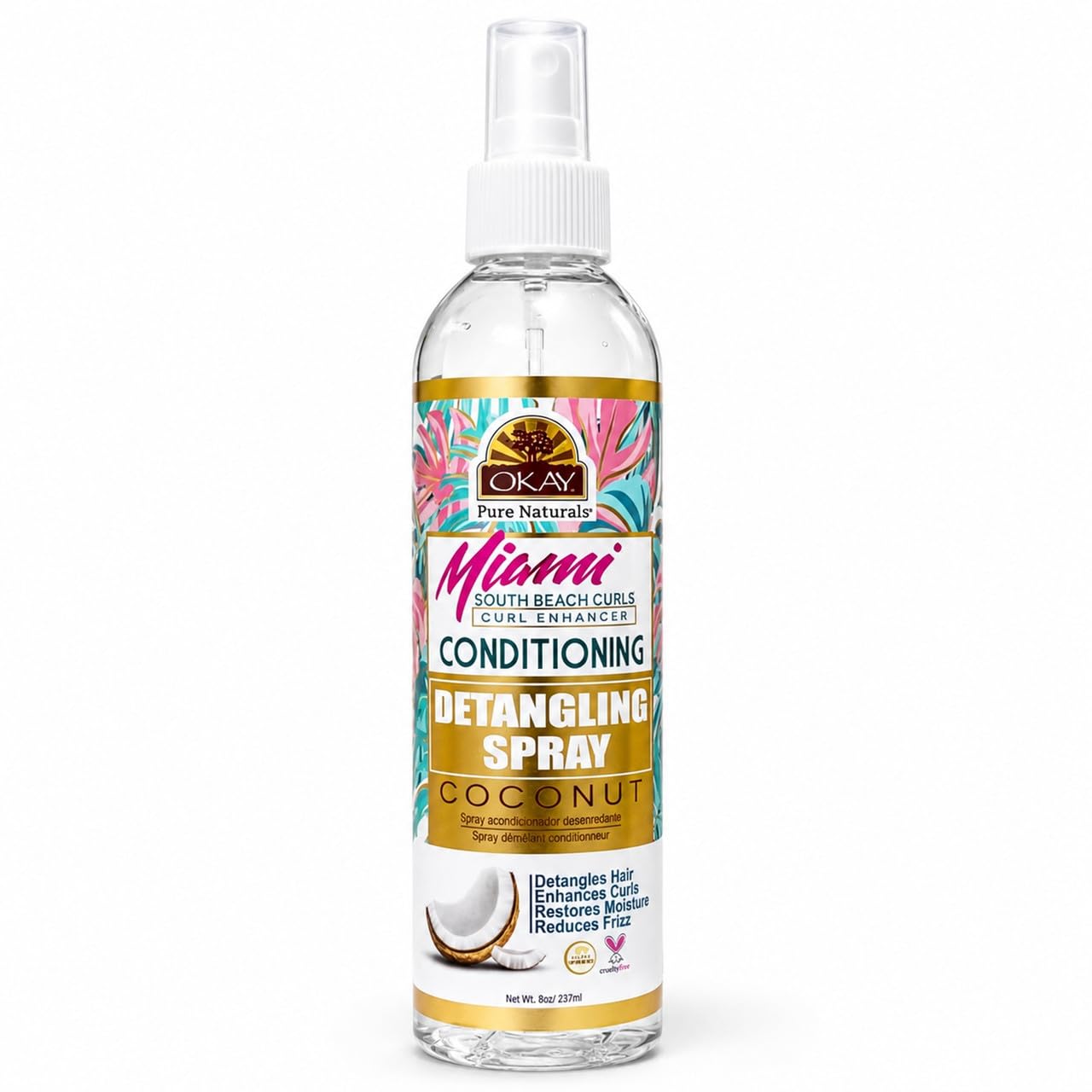 OKAY Curl Enhancer Conditioning Detangling Spray 8 oz  LeaveIn Detangler for Curly, Wavy Hair  AntiFrizz, KnotFree, Hydrati