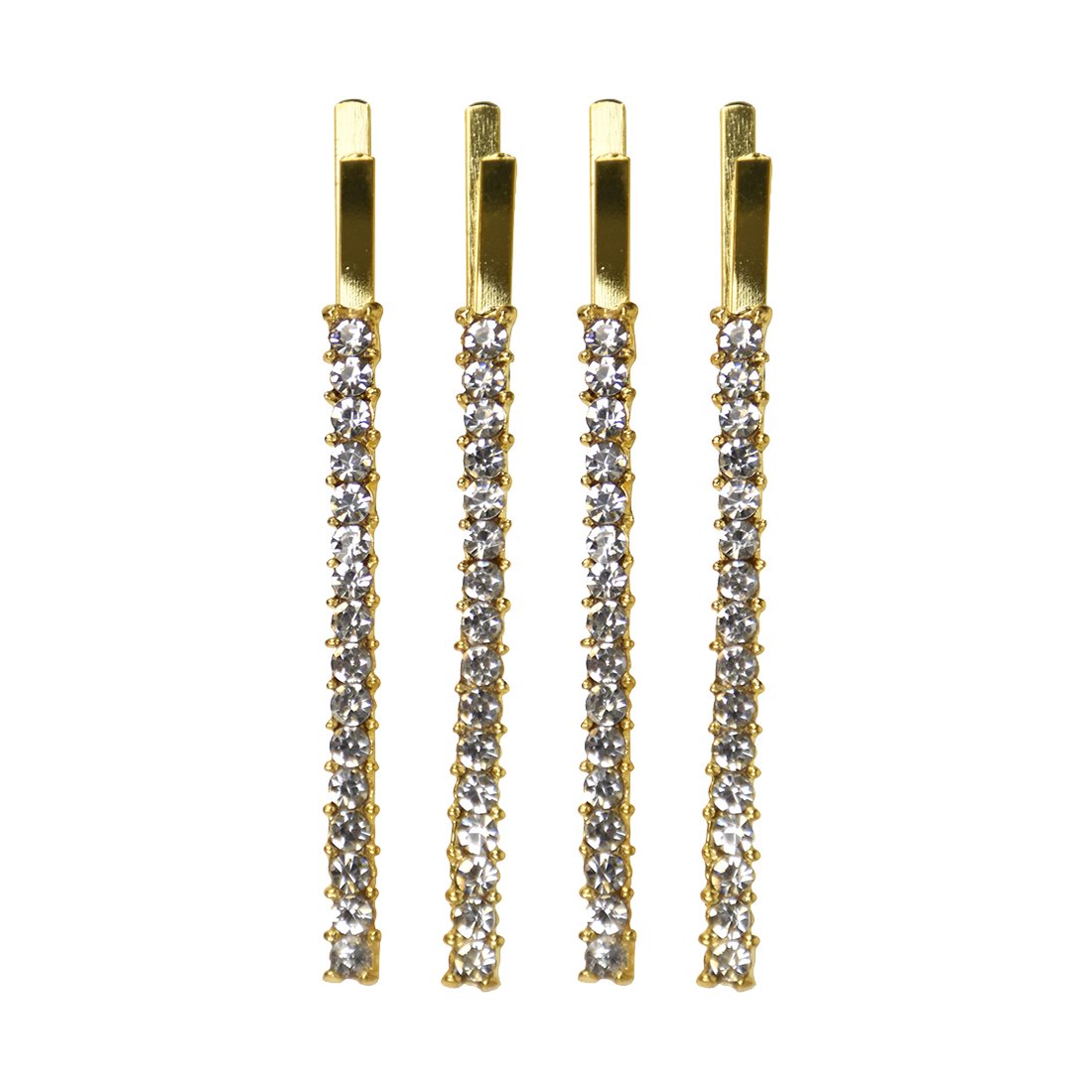 Clear Rhinestone Studded Hair Barette Bobby Pin Clip | 4 Count | Gold