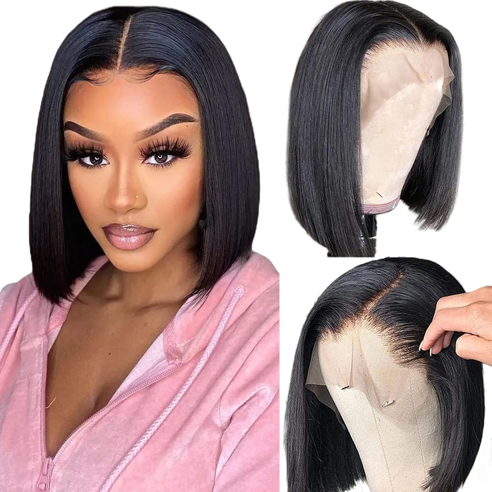 Qangelabeauty Short Bob Wig Human Hair 13x4 Frontal Bob Wigs Human Hair Pre Plucked wigs for Black Women Bob Lace Front Wigs Hum