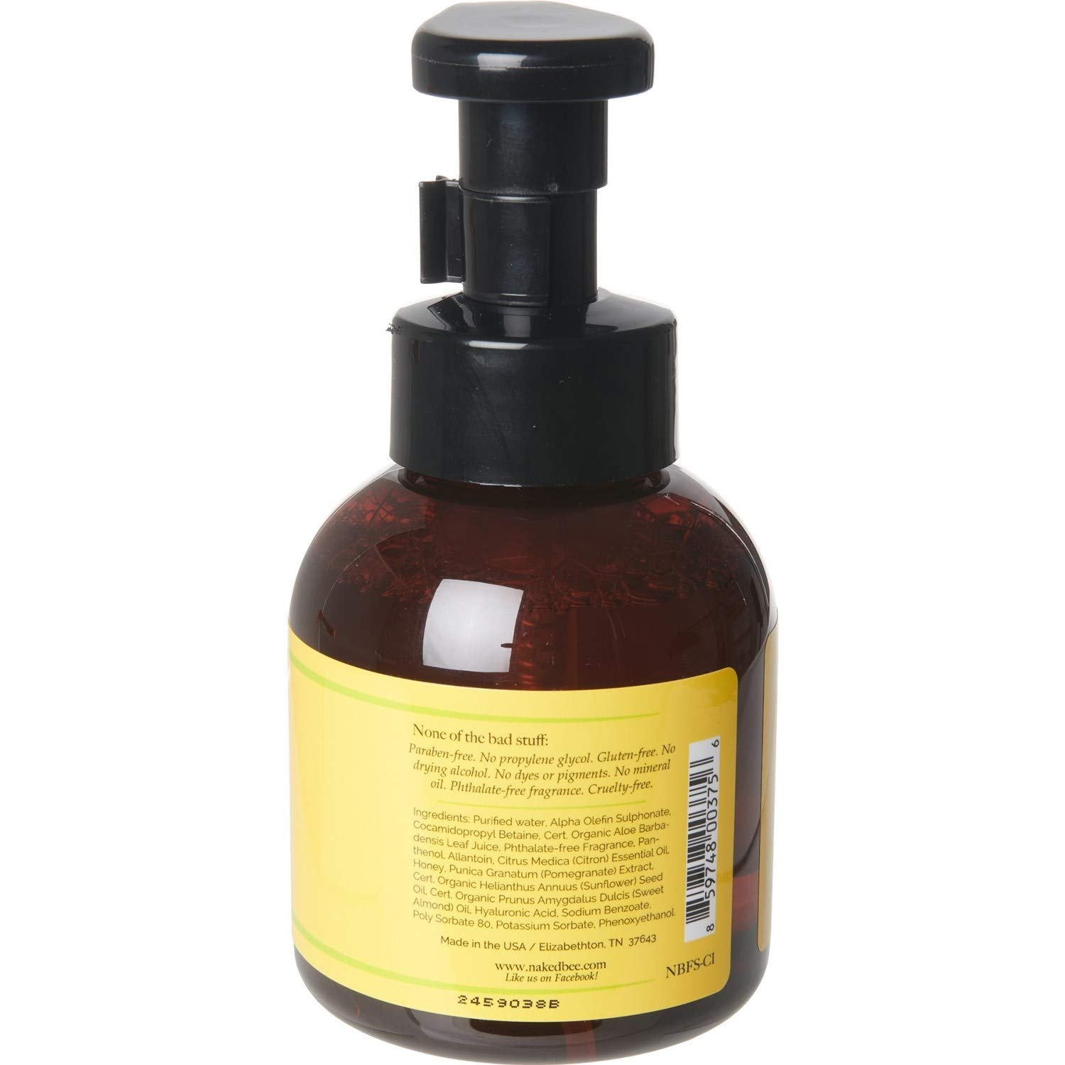 The Naked Bee Citron & Honey Foam Soap (12 oz) Liquid Foaming Hand Soap - Mild Cleanser to Reduce Dryness - Gentle Foam Soap for
