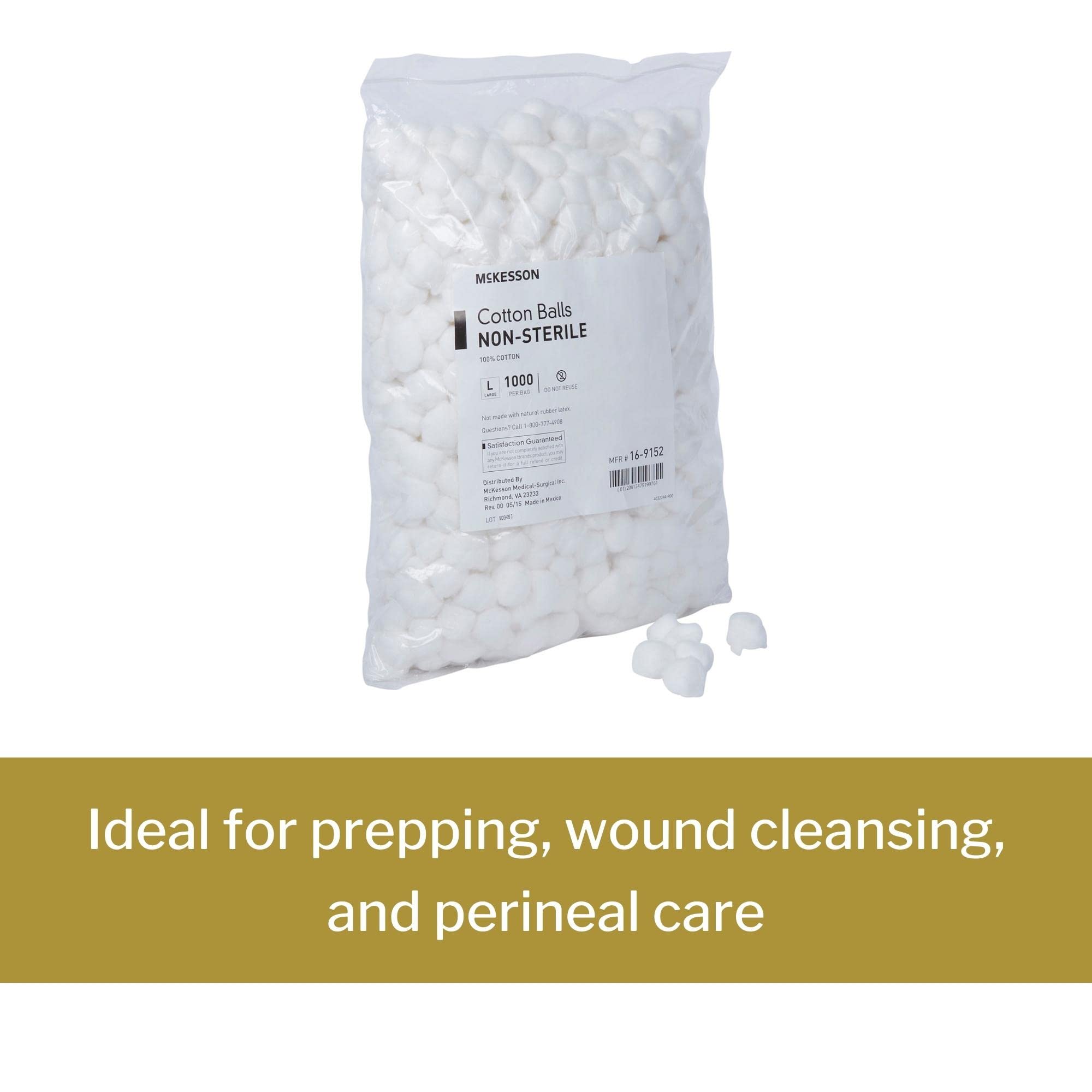 McKesson Cotton Balls, Non-Sterile, Maximum Absorbency, Large, 1000 Count, 2 Packs, 2000 Total