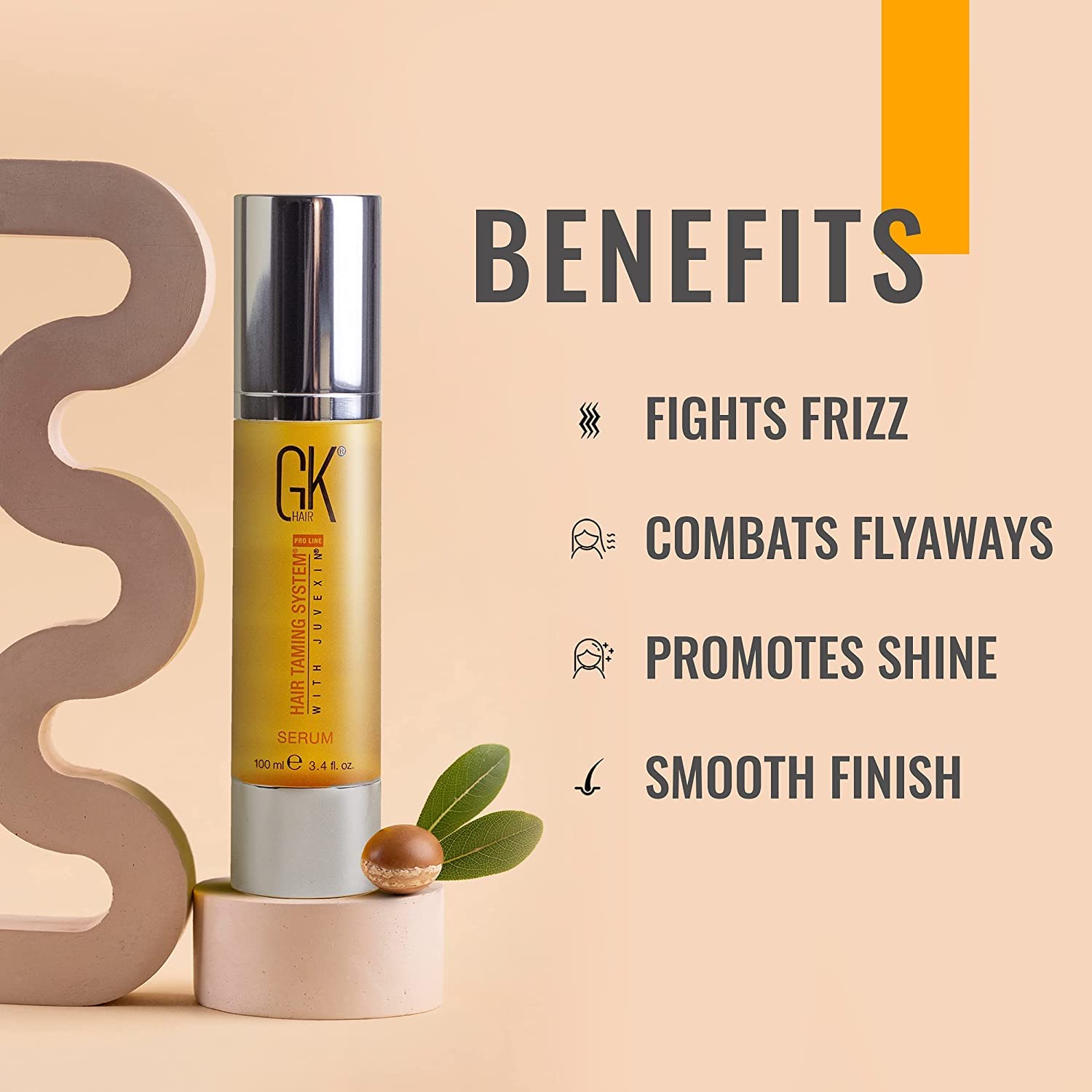 GK HAIR Global Keratin 100% Organic Argan Oil Anti Frizz Hair Serum Pack of 2 (1.69 Fl Oz/50ml) Styling Smoothing Strengthening