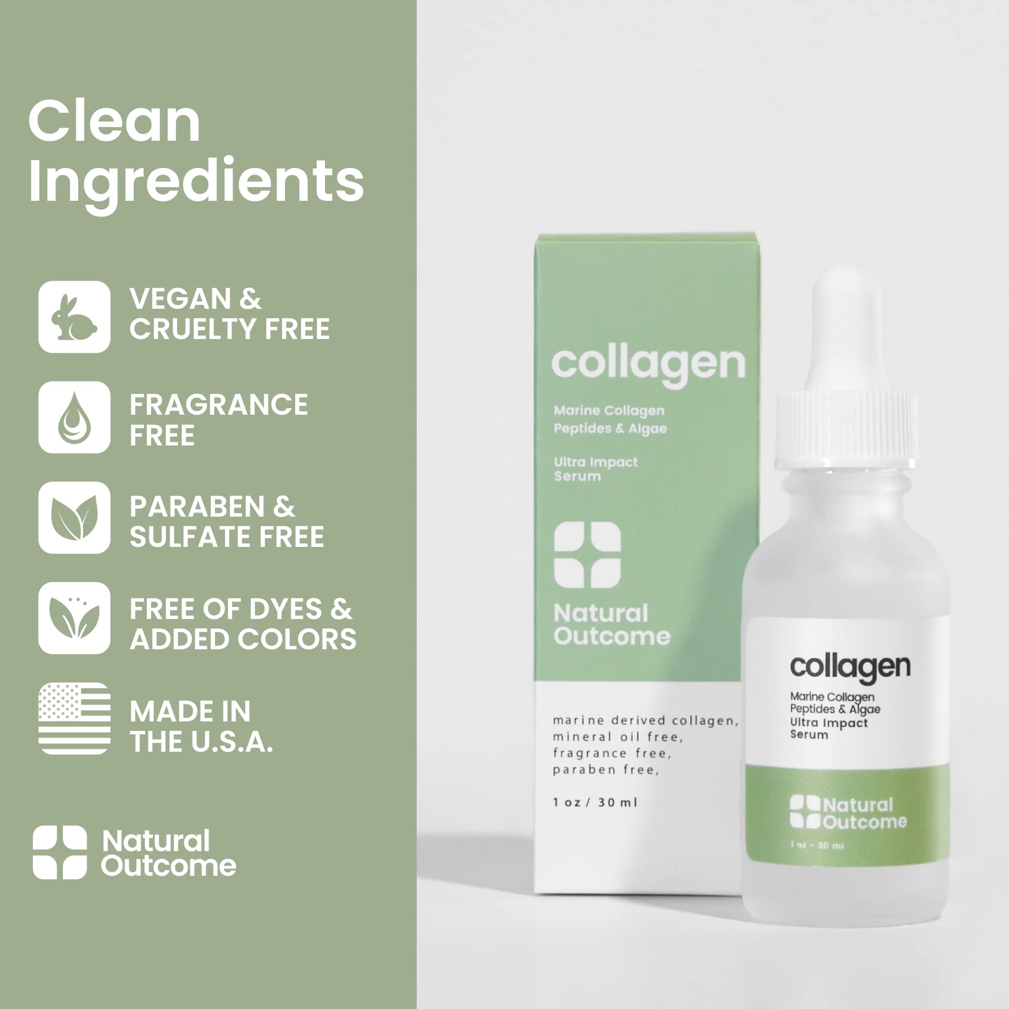 Collagen Serum For Face by Natural Outcome Skin Care - Ultra Impact Marine Collagen Peptides Serum for Face - Facial Moisturizer
