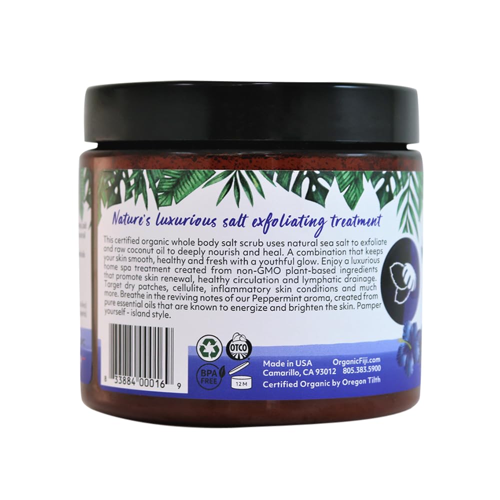 Organic Fiji Whole Body Scrub - Infused with Coconut Oil, Exfoliating Sea salt Scrub for Smooth and Soft Skin, Exfoliates & Rest