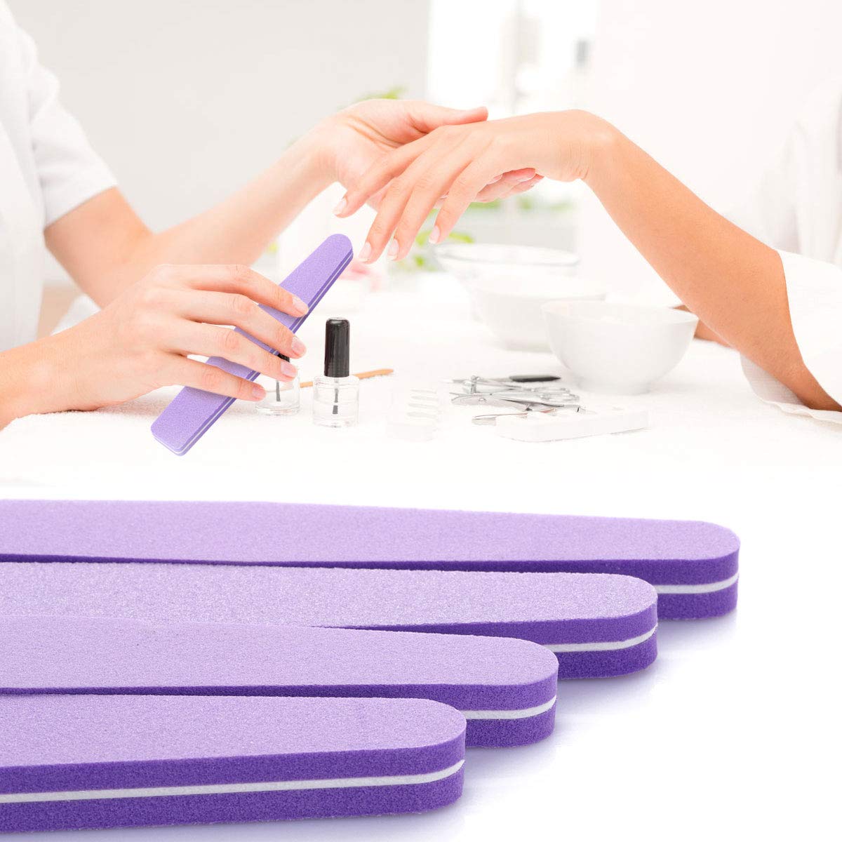 20Pcs Nail Block Buffer Files Sponge Washable Double Sided 100180 Sanding Buffing File(Purple)