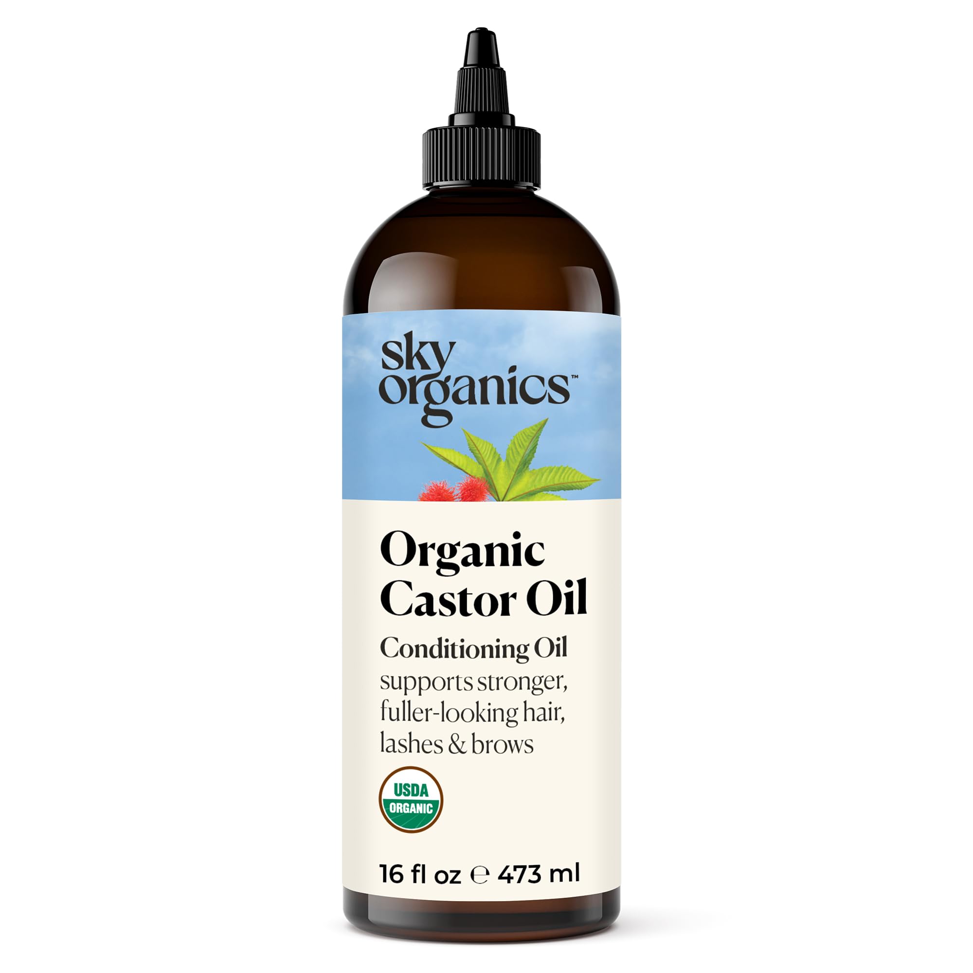 Sky Organics Organic Castor Oil for Hair, hexane free Lashes & Brows 100% Pure & Cold-Pressed USDA Certified Organic to Strength