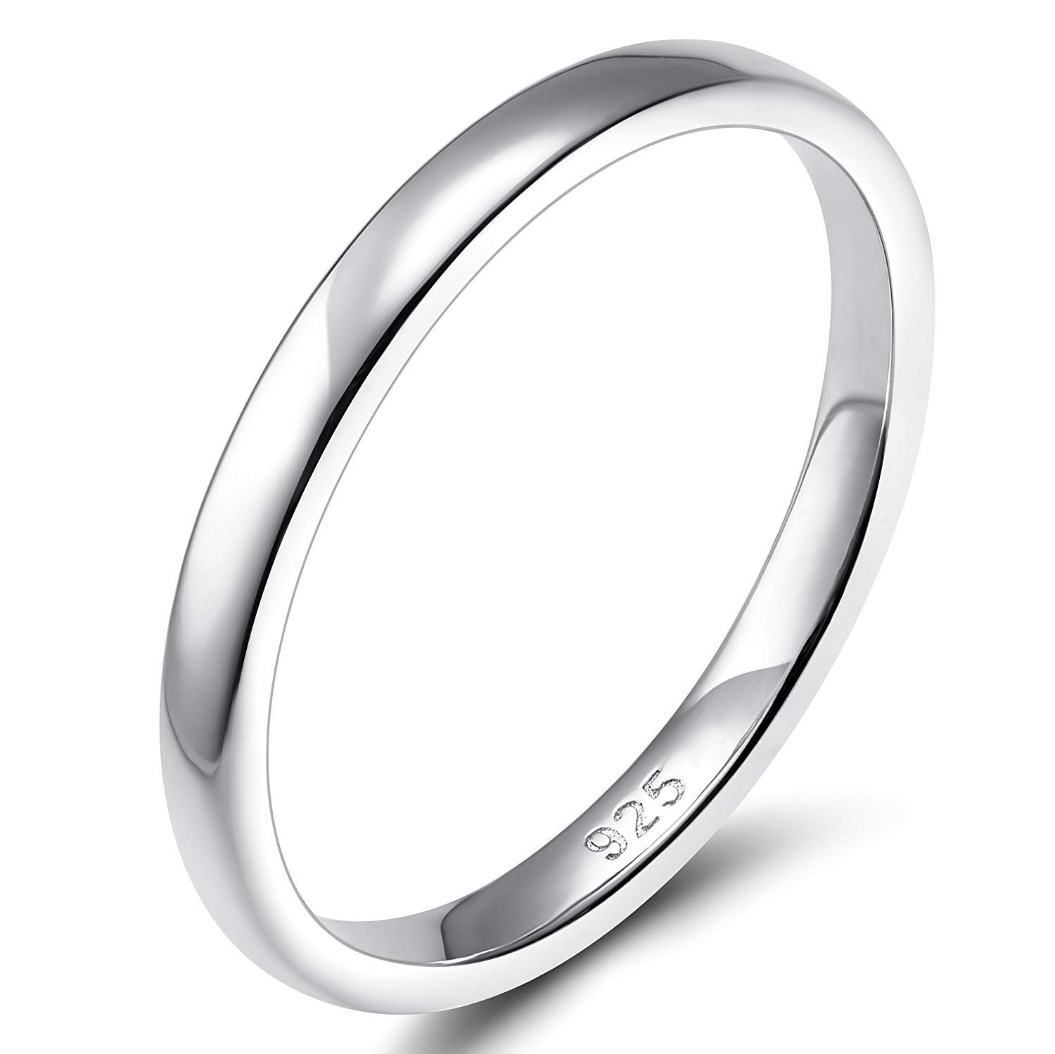EAMTI 2mm 925 Sterling Silver Ring Thin High Polish Plain Dome Comfort Fit Size 5.5