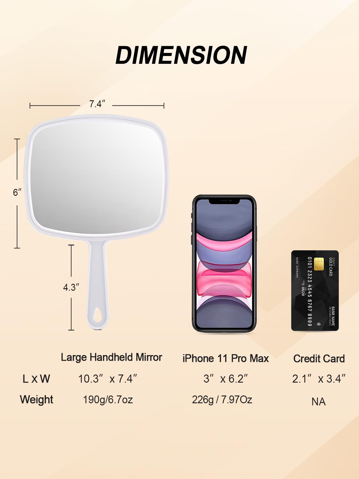 Gladmart Hand Mirror - Square Plastic Hairdressing Mirror 10.3"x7.4" - White, Model GM24HM01