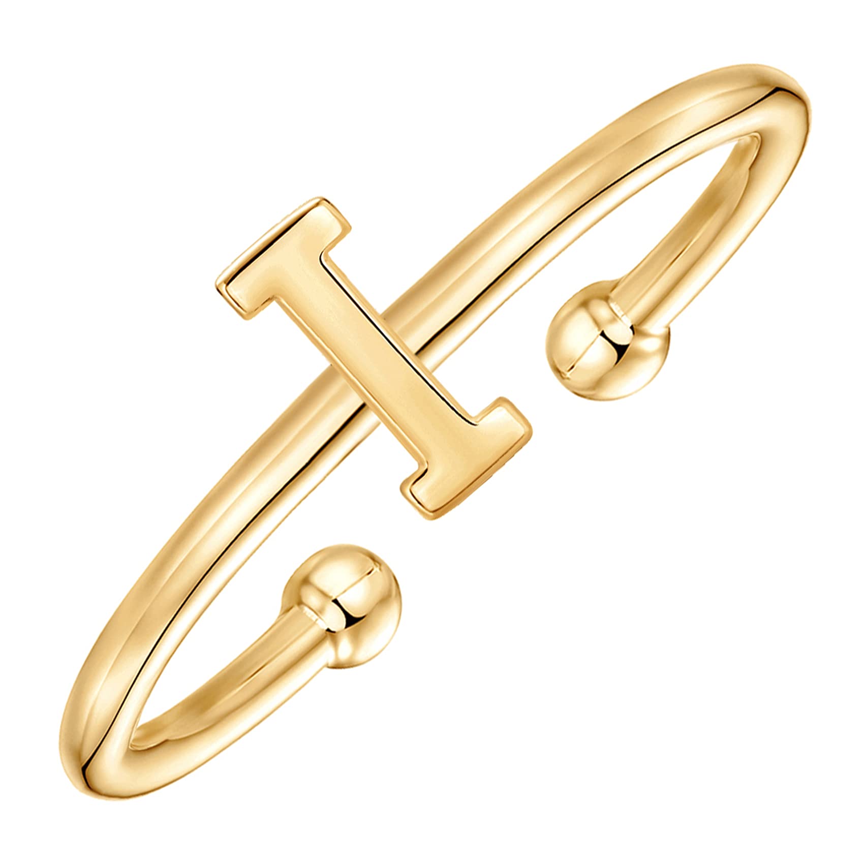 PAVOI 14K Yellow Gold Plated Initial Adjustable Ring - Women 's Initial Ring - Fashion I Ring