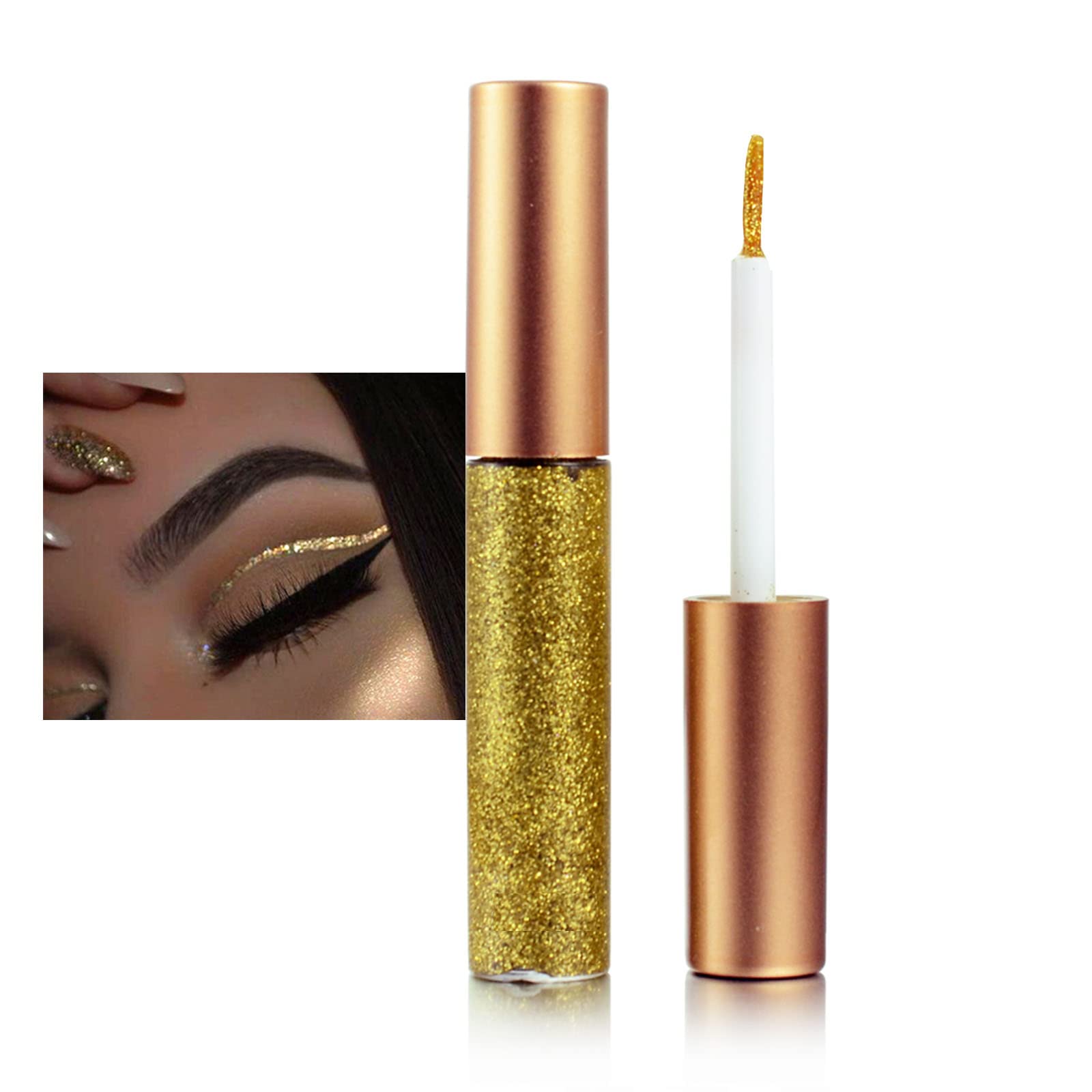 Rosarden Glitter Eyeliner Liquid, Gold Glitter Eyeliner, Long-Lasting Waterproof Quick-Drying Metallic Shimmer Glitter Liner, Ul