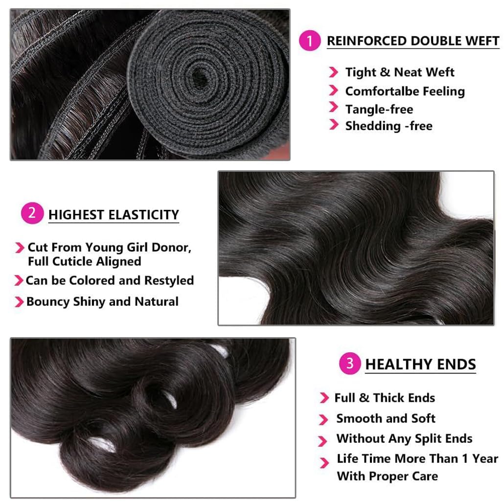 Human Hair Bundles Body Wave 4 Bundles 14 16 18 20 Inch 12A Human Hair For Black Women 100% Unprocessed Brazilian Virgin Hair Bu