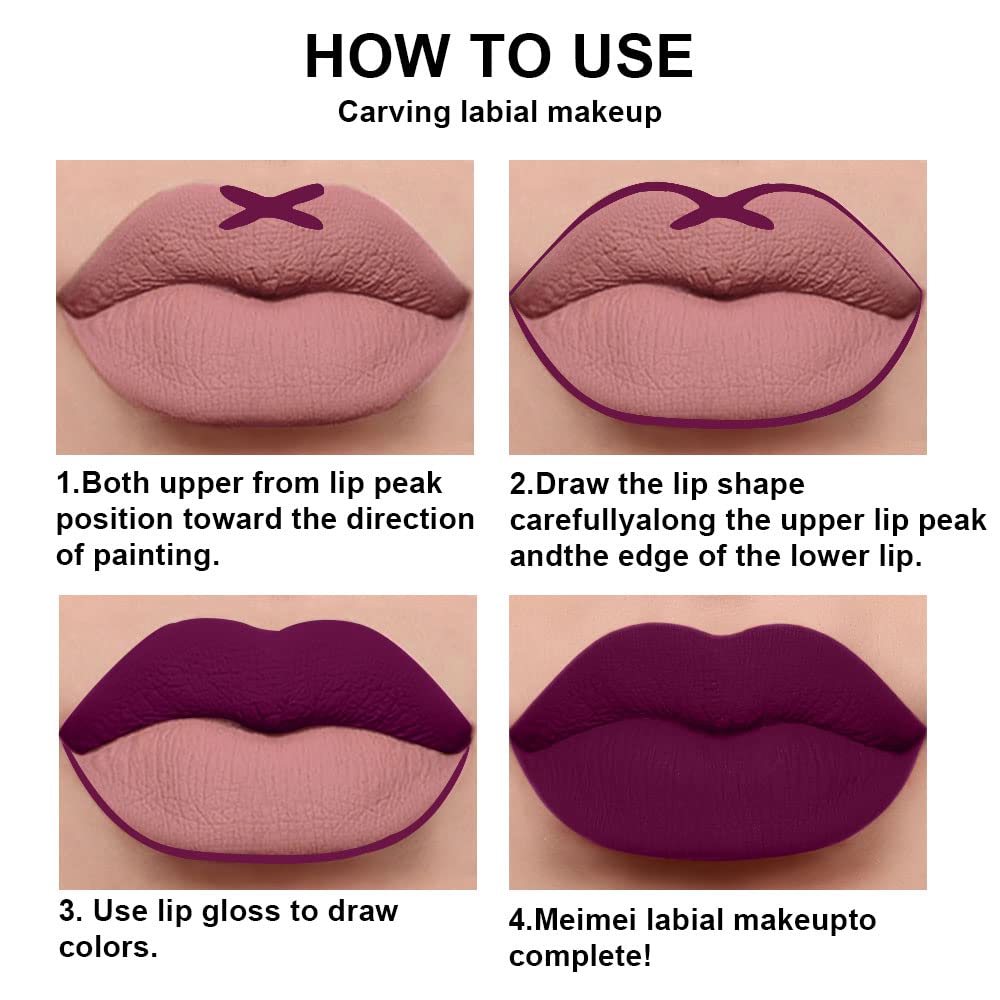 Evpct 2Pcs Purple Plum Matte 24-Hour Liquid Lipstick And Lip Liner Pencil Makeup Set Women Dnm Dark Red Bright Berry Liquid Lips