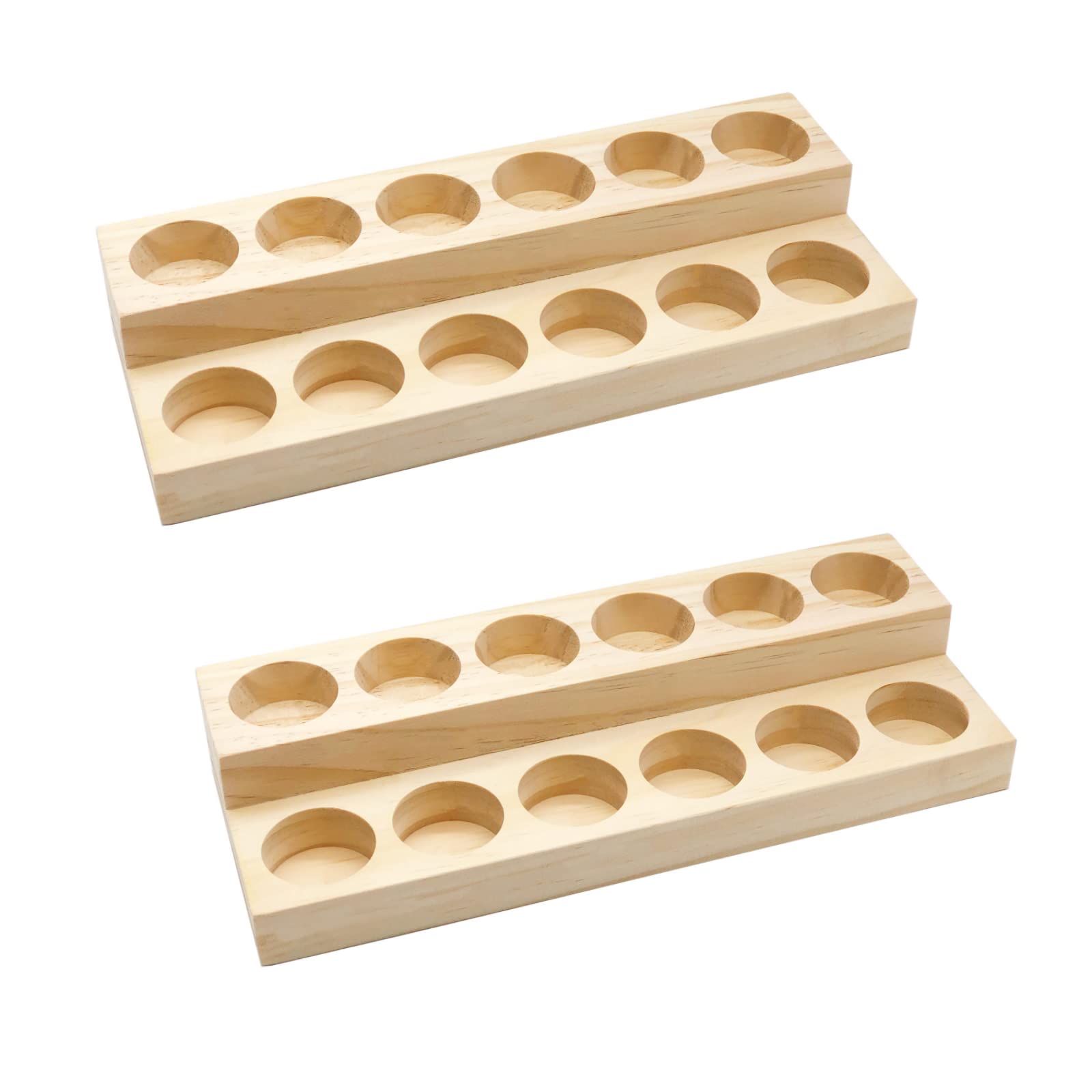 LONG TAO 2 Pcs Wooden Essential Oil Display Stand 2 layer Tabletop Essential Oils Perfume Storage Racks Oil Bottles Holder Essen
