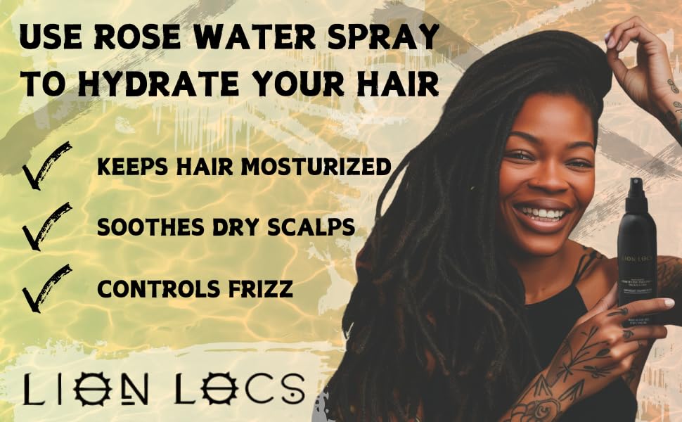 Lion Locs Rosewater Spray For Dreads, Dreadlocks, Braids, Faux Locs, Crochet Locs, Sisterlocks With Aloe, Essential Oils, Vitami