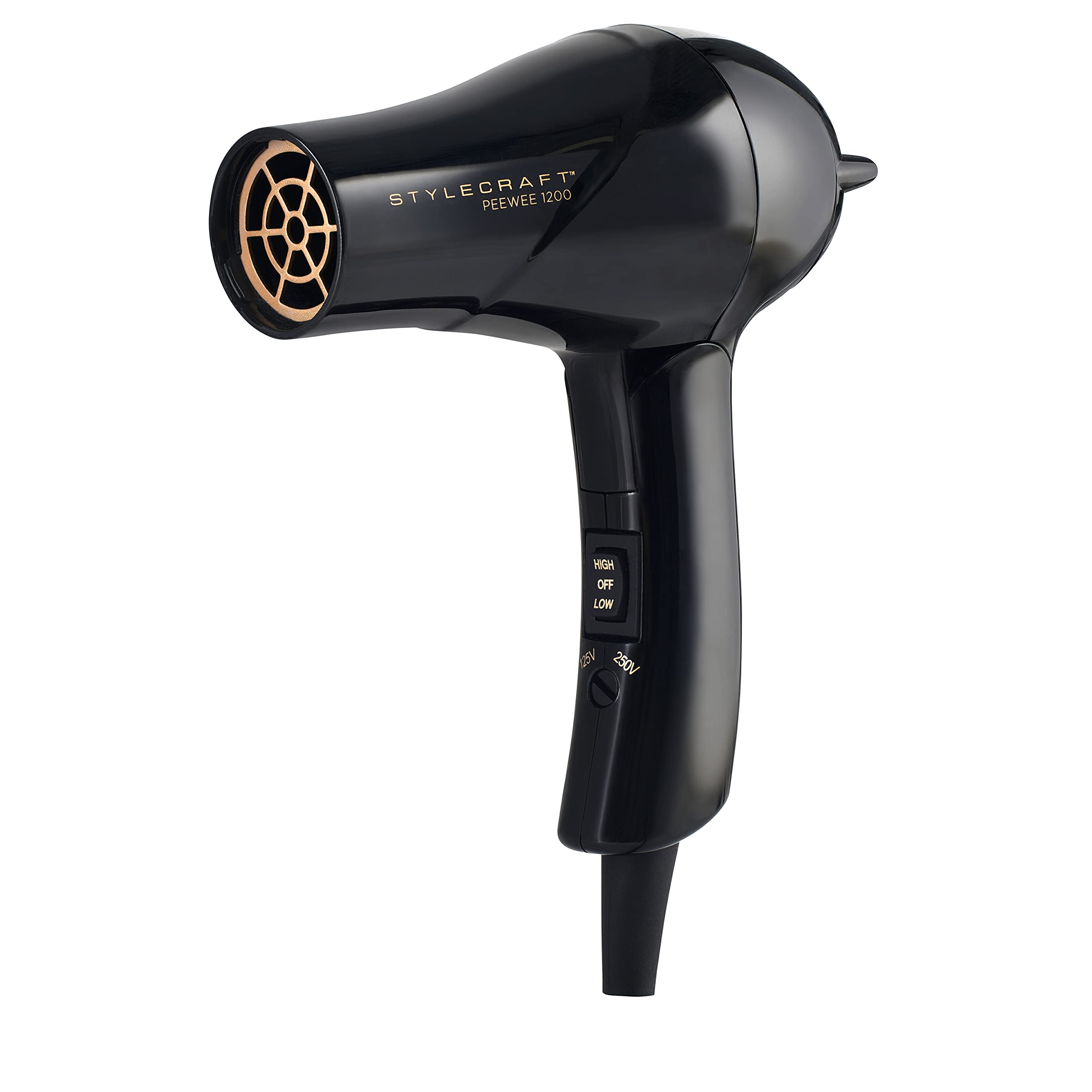 StyleCraft Peewee Dual Voltage Travel Dryer, Foldable Handle, Lightweight Portable Size, Tri-Plex Technology, Concentrator Nozzl