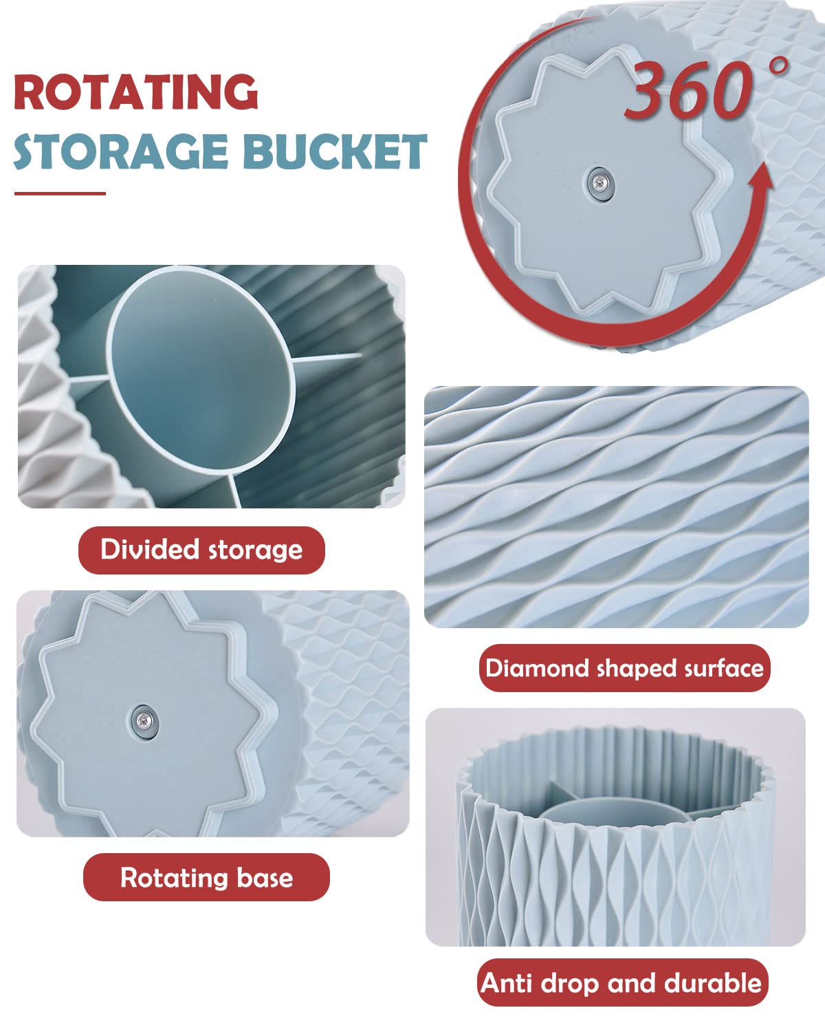 RAMFIYN Pink 360 Rotating Makeup Organizer, Spinning Makeup Brush Holder, Unique Textured Makeup Brush Cups for Vanity Decor, Li