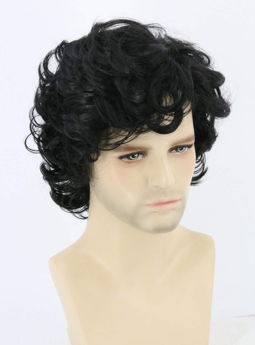 Topcosplay Men Wigs Black Short Curly Layered Man Wig Cosplay Halloween Character Costume Wig