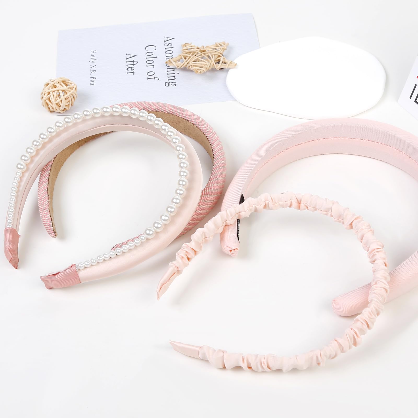 WOVOWOVO 6 Pieces Headbands for Women,Non Slip Pearl Headband Flower Head Bands Cute Head Band Wide Hairbands for Girls,Pink Hai