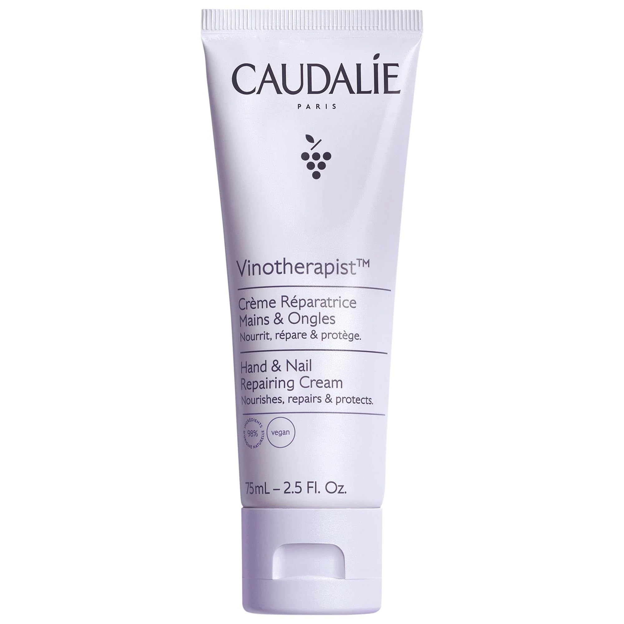 Caudalie Vinotherapist Hand and Nail Cream with Shea Butter and Grapeseed Oil, Vegan and Dermatologically Tested  75 mL