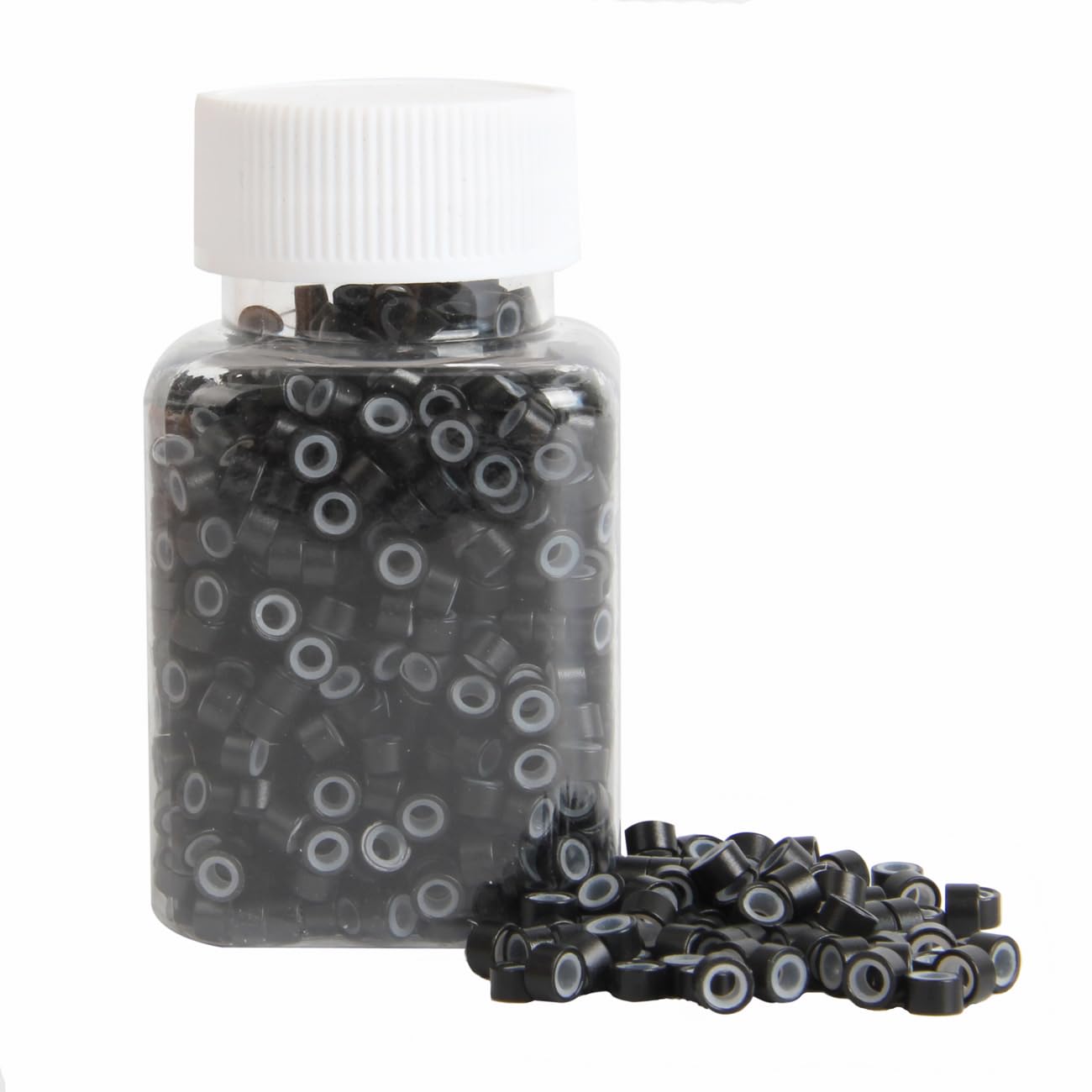 1000Pcs MicroLink Beads for Hair Extensions, Micro Link Rings 5mm Silicone Lined Beads for I Tip Hair Extension Tool (Black)