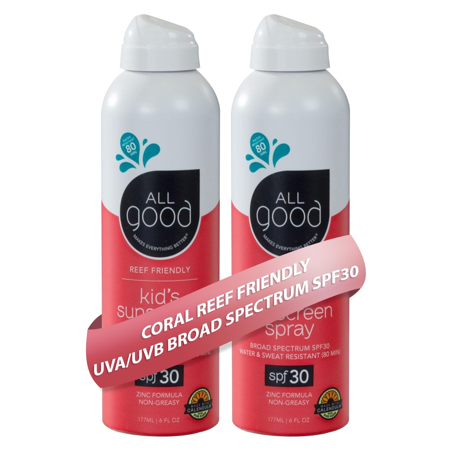 All Good Baby & Kids Sunscreen Spray - UVA/UVB Broad Spectrum, SPF 30, Zinc Oxide, Coral Reef Friendly, Water Resistant, Calendu