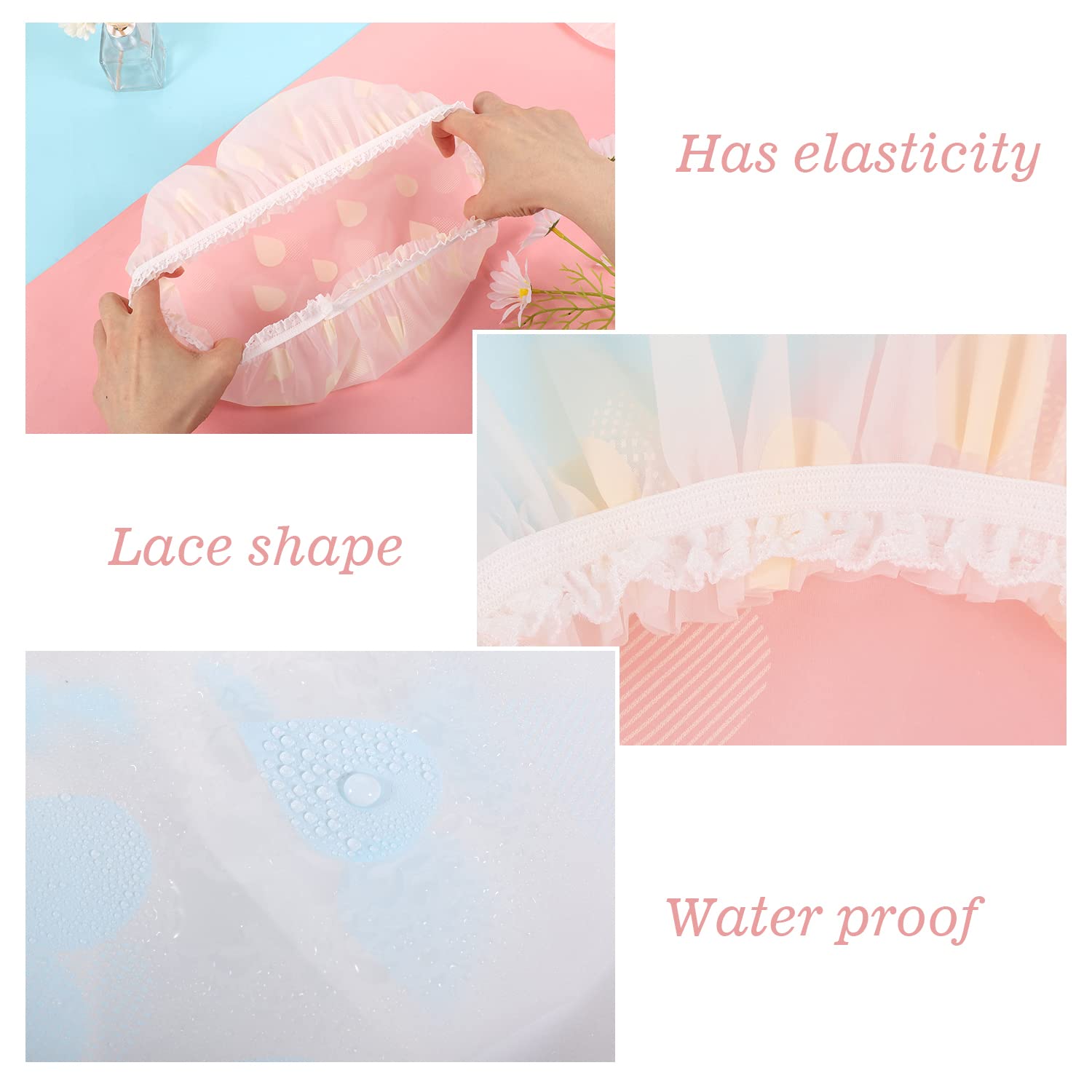 Waterproof Shower Caps, 3 Pcs Plastic Reusable Shower Caps Elastic Band Bath Caps For Women Ladies Spa Salon