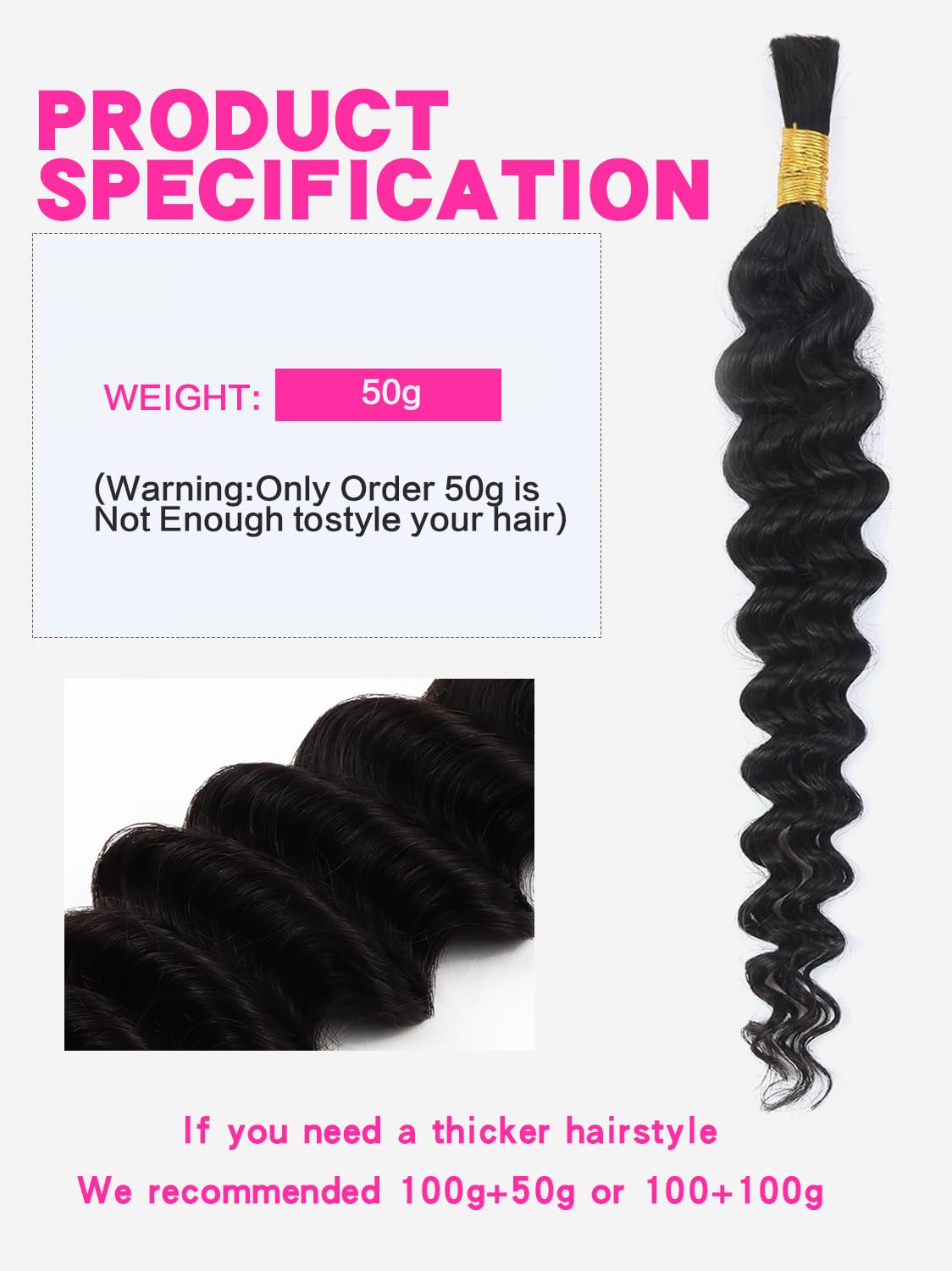 Selina Human Braiding Hair 1 Bundle 50G Loose Deep Human Hair Bulk Micro Braiding Hair Human Hair Deep Wave Bulk Human Hair For