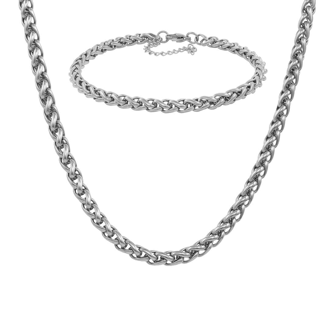 Nakabh Handmade Stainless Steel Chain Necklace Bracelet Combo for Men Boys (0302) Silver Linked