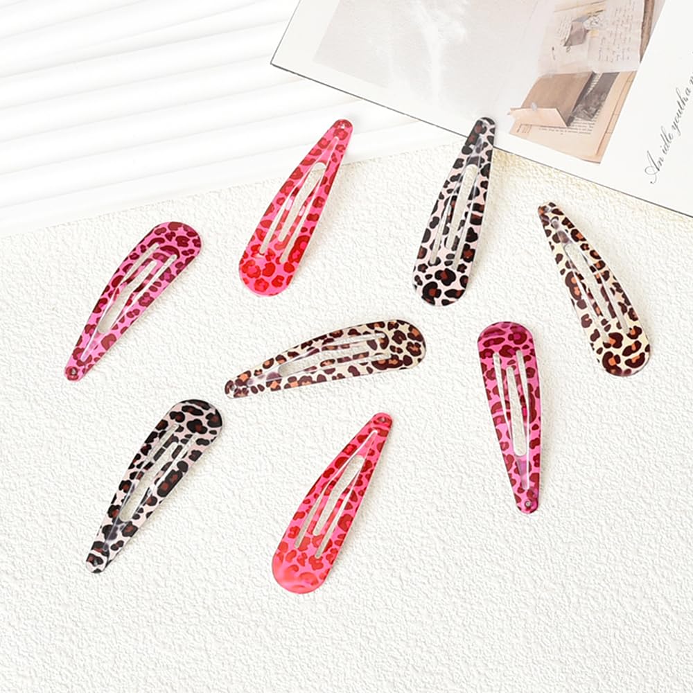 Y2k Snap Hair Clips Pink Leopard Print Barrettes Hairpins Snap Clips for Hair No Slip Brown Cheetah Metal Hair Clip Set of 8 Sty