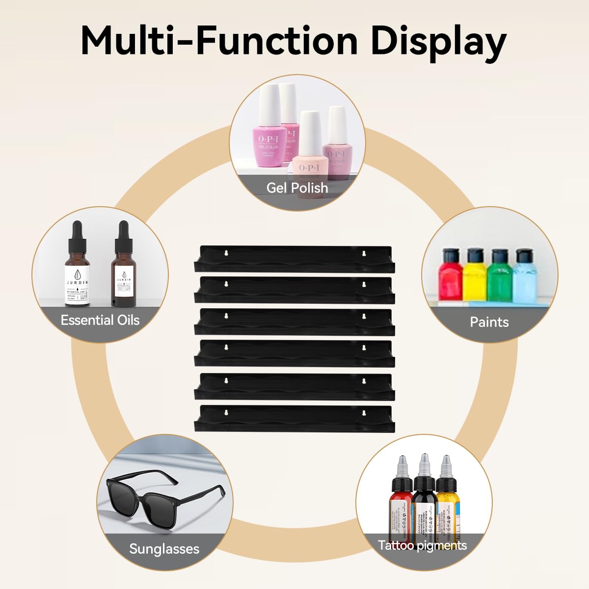 Btremary 15'' Nail Polish Rack Wall Mounted Shelf Acrylic Paints Gel Polish Organizer And Storage With End Caps For Nail Techs,