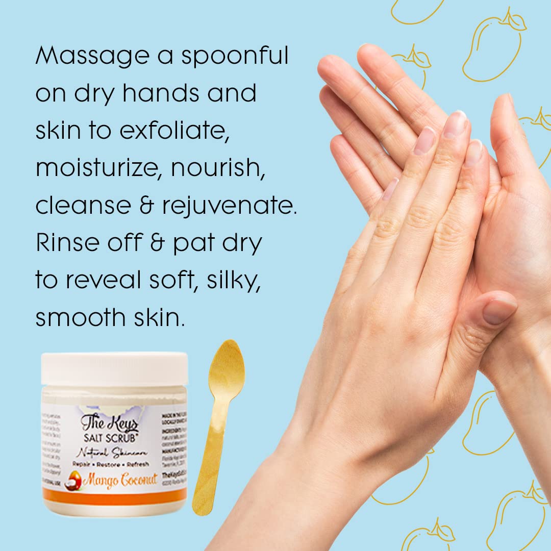 The Keys Sea Salt Scrub - Exfoliating Body Scrub with Wooden Spoon- Foot Scrub and Hand Scrub for men, women- Made with Pure Flo