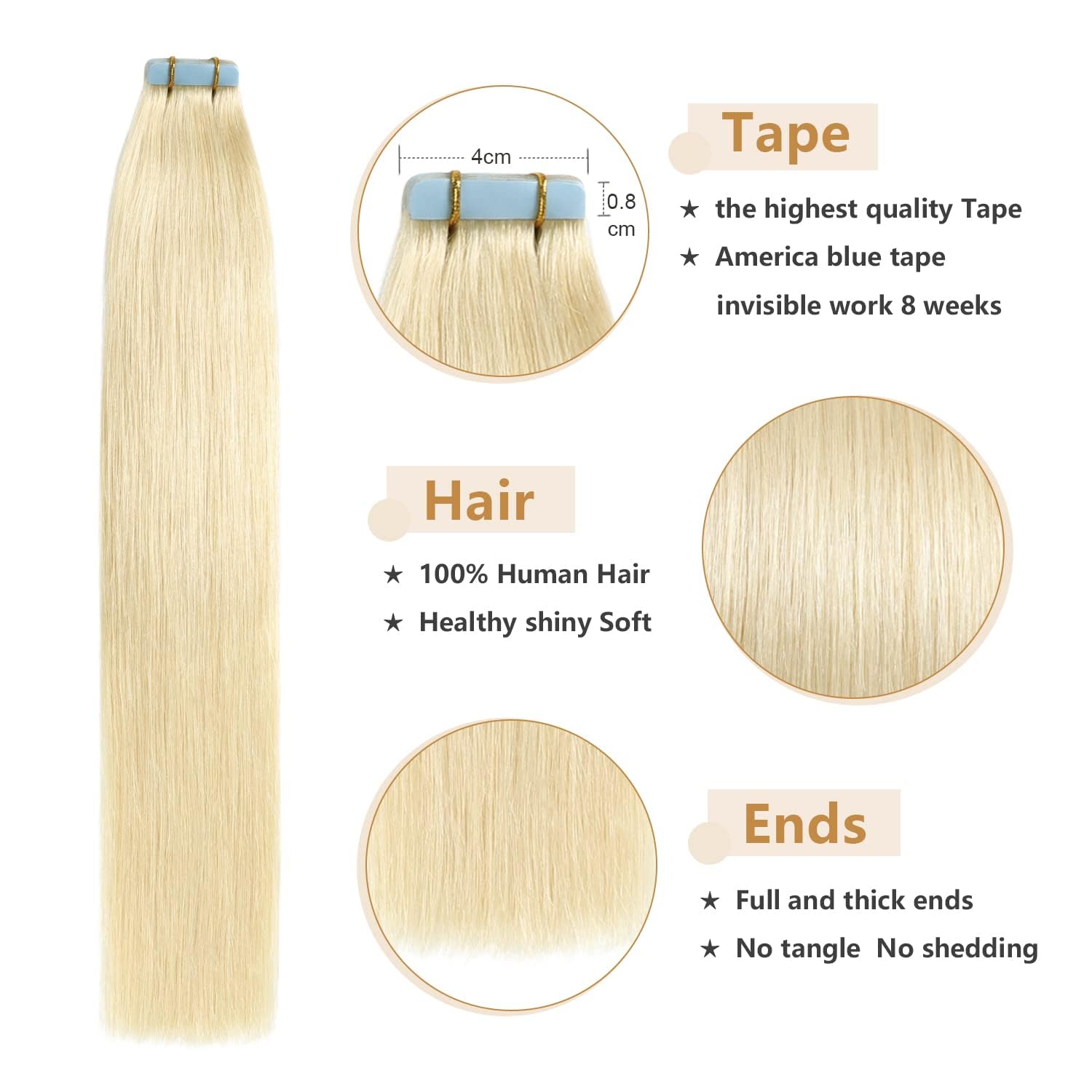 Yilite Glue In Brazilian Human Hair Blonde Tape Hair Extensions 24 Inch Skin Weft Hair Extensions Color 60 Platinum Blonde(24 In
