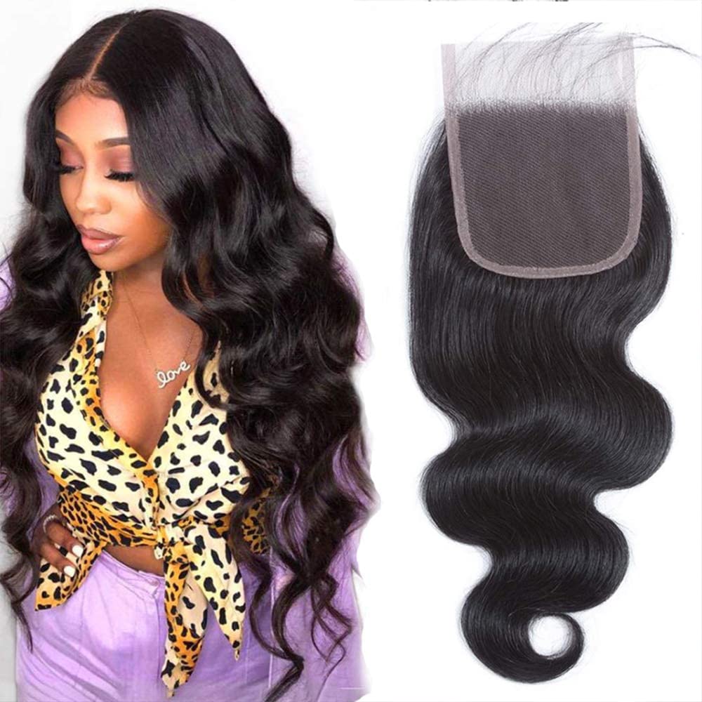 4X4 Closure Human Hair Brazilian Hair Short Transparent Lace Pre Plucked With Baby-Hair High Density Body Wave Bleached Knots Na
