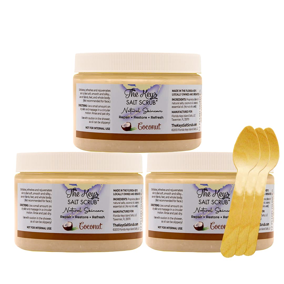 The Keys Sea Salt Scrub - Exfoliating Body Scrub & Wooden Spoon- Foot Scrub and Hand Scrub for men women Made with Pure Florida 