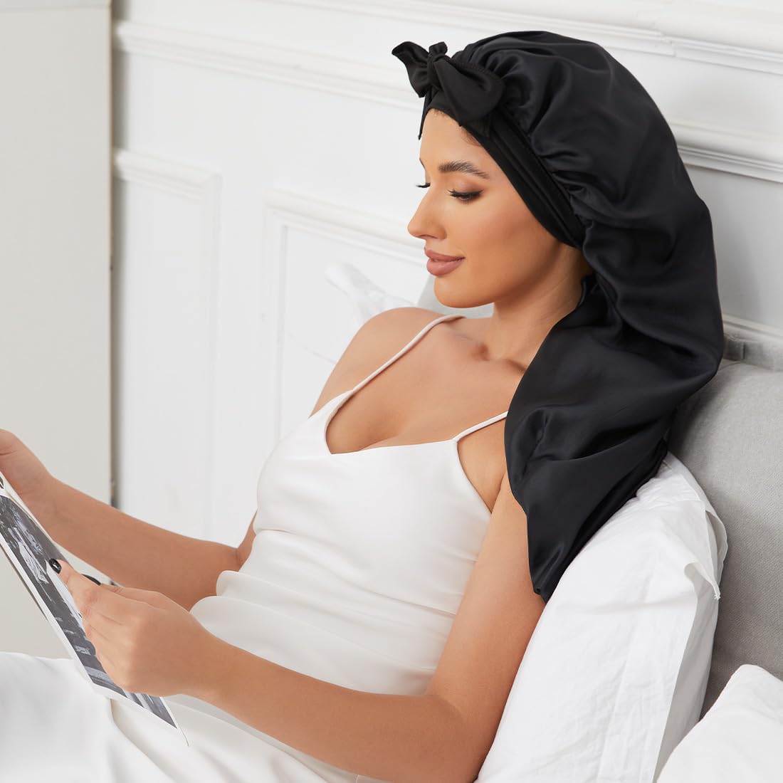 Long Satin Bonnet For Sleeping, Satin Lined Braid Bonnet With Elastic Band, Adjustable Long Strap Bonnets For Women Braids Dread