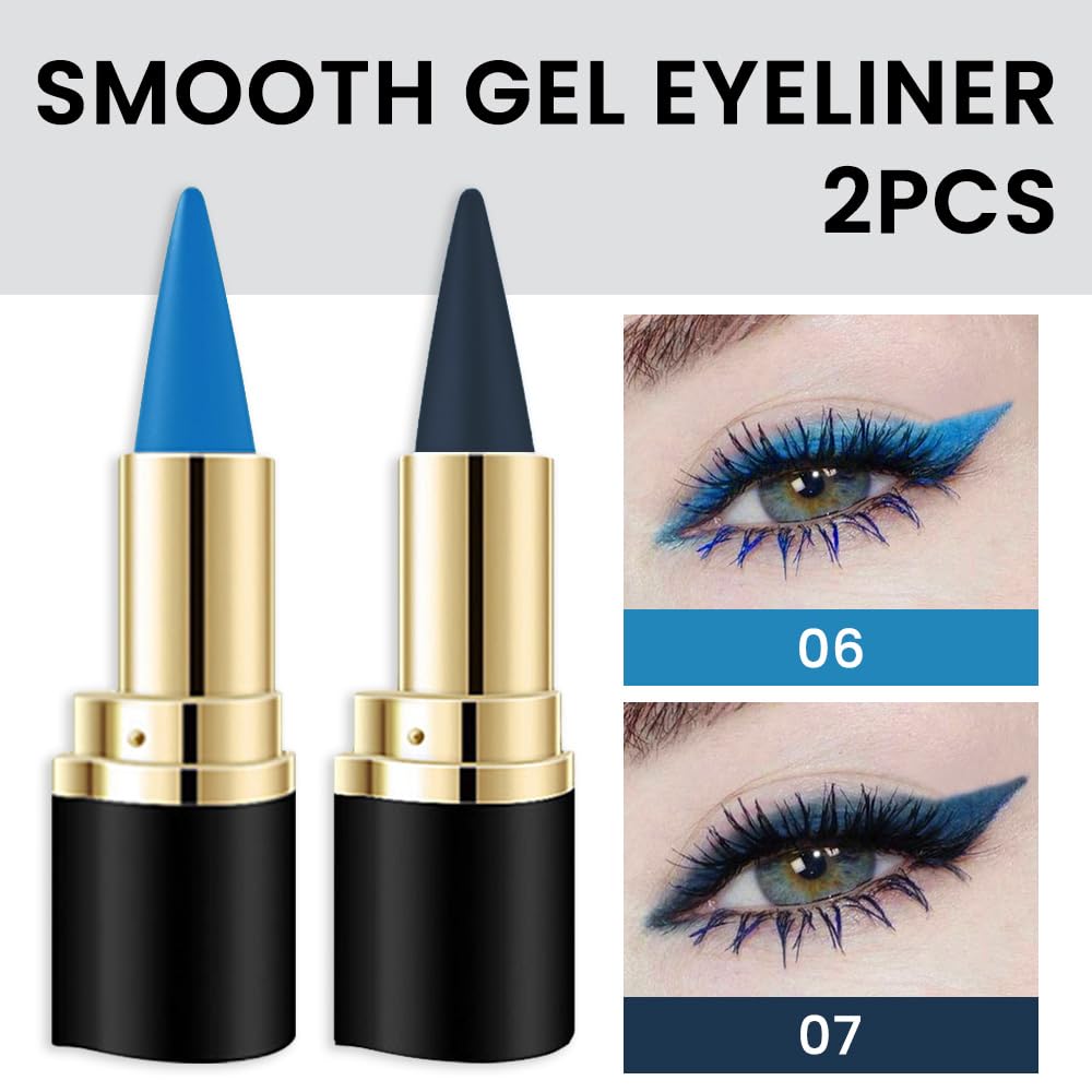 Kaely 2Pcs Light Dark Blue Gel Eyeliner Pencils Set,Waterproof Color Colored Eye Liner Crayon,Cat Eye Stencil Gothic Halloween M