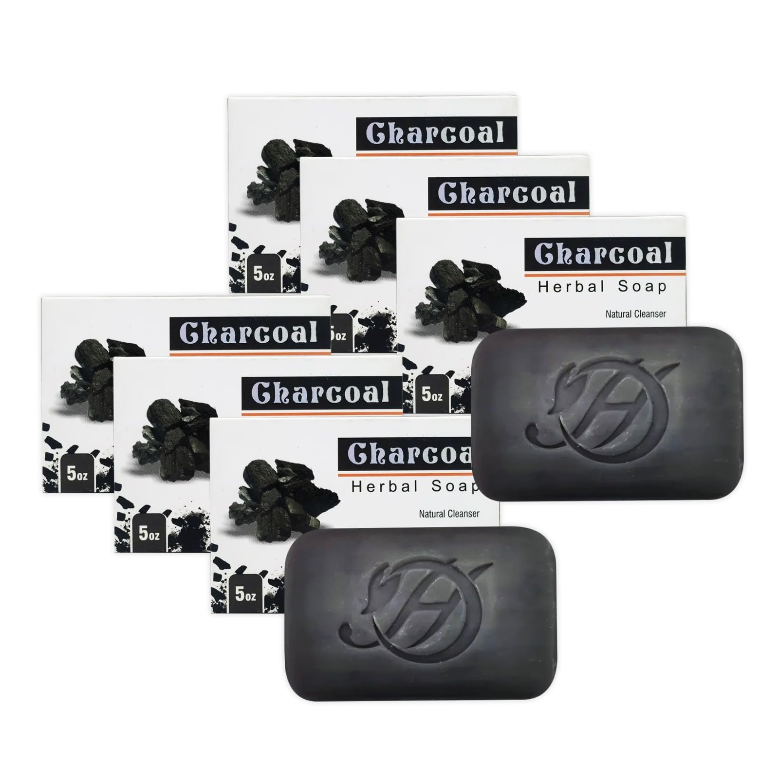 HERBOGANIC Charcoal Herbal Soap | Pack of 6 of 5oz soap Bar | Ideal for Men and Women, Soothing and Nourishing Soap for Moisturi