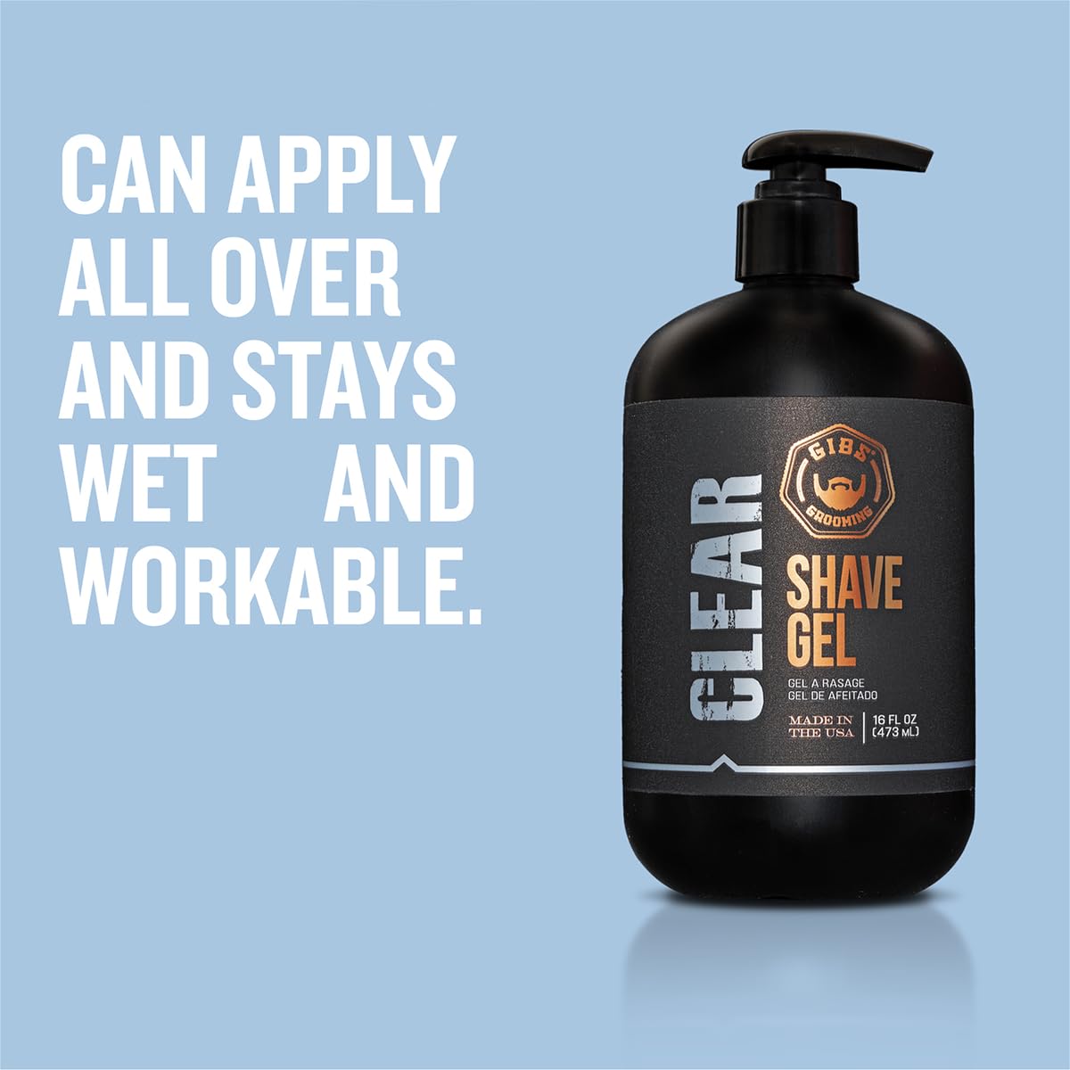 GIBS Grooming Clear Shave Gel, 16oz with pump, Moisturizing shave gel with Shea Butter, Aloe and Oat oil.