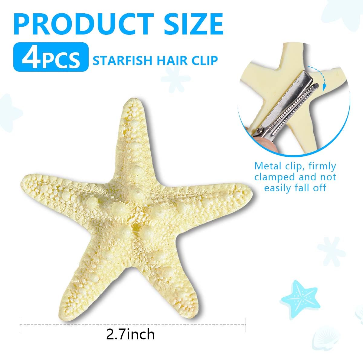Obtanim 4 Pcs Starfish Hair Clip Resin Beach Sea Star Hair Pins Mermaid Hair Clips Accessories For Women And Girls