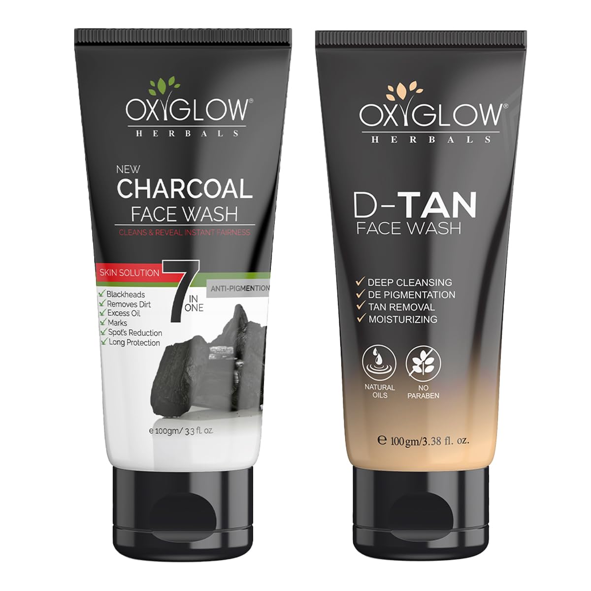 Oxyglow Deep Detox Brightening Pack  Charcoal Face Wash 100G + DTan Face Wash 100G For Men