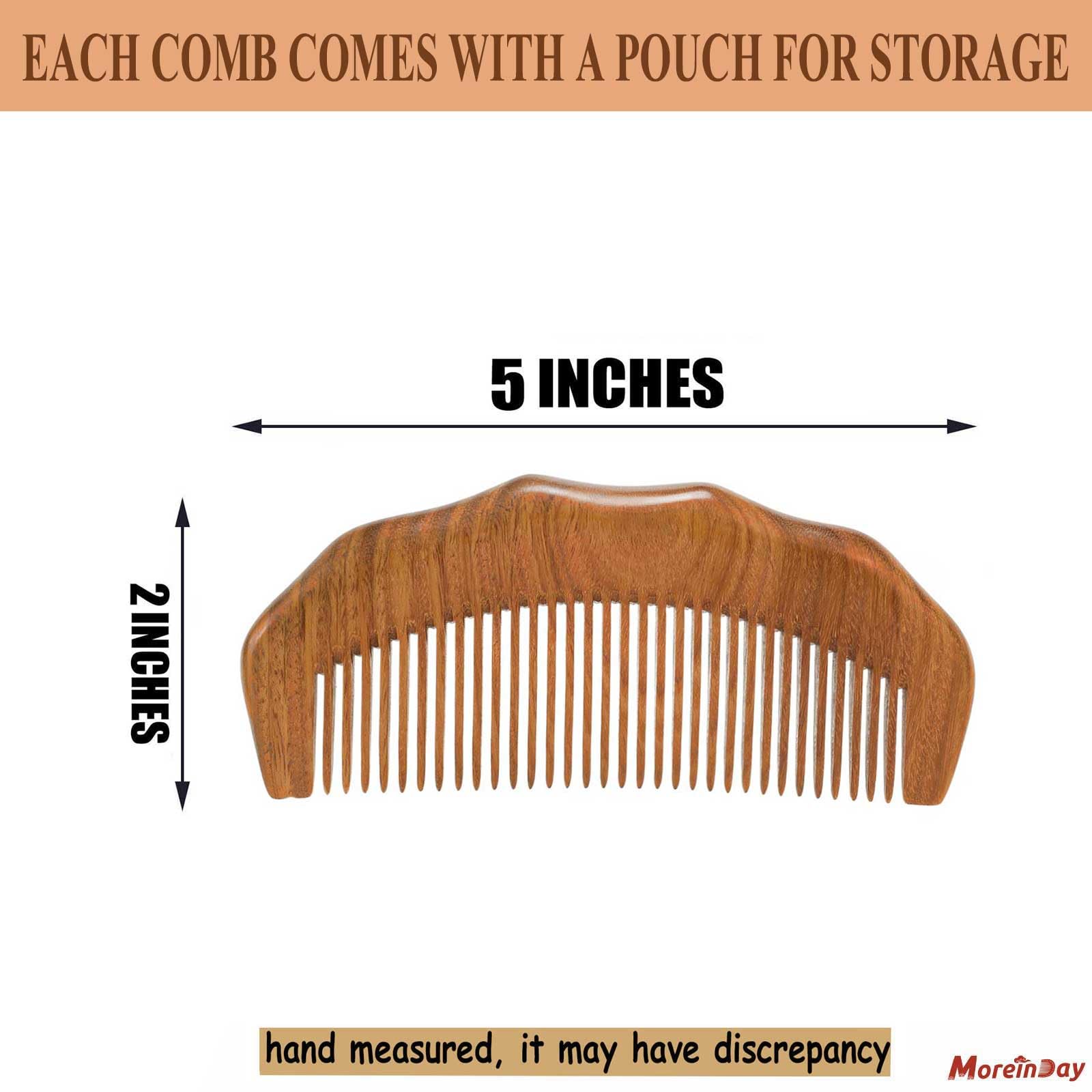 Moreinday Wooden Comb For Women Hair Growth, Labor Comb 2 Pack, Wide Tooth For Women, Fine Tooth For Men Beard - Sandalwood