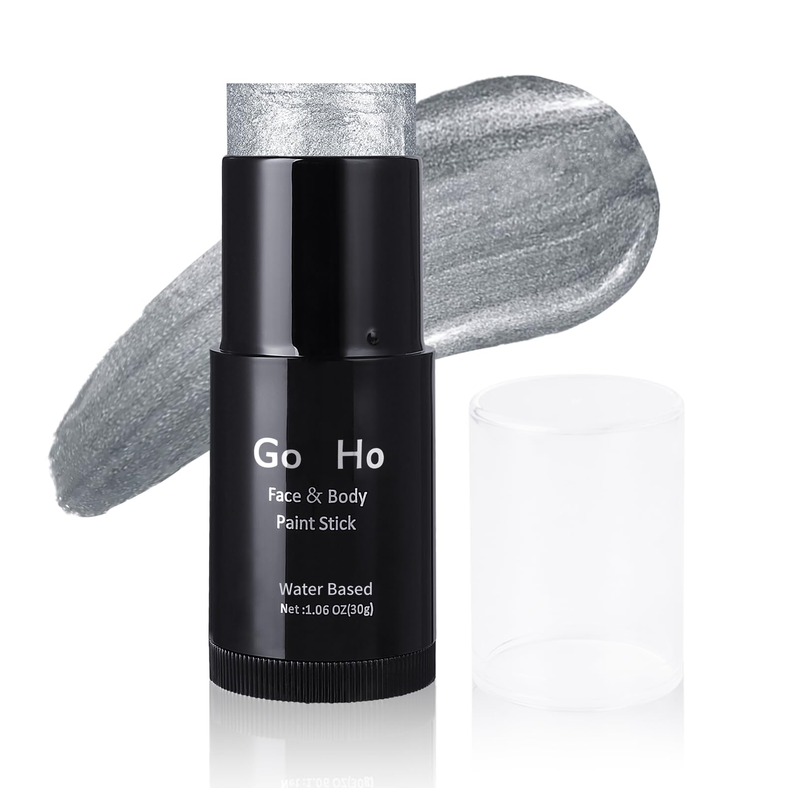 Go Ho Pearl Silver Face Body Paint Stick,Water Based Washable Silver Face Paint Stick,Non-Toxic Full-Coverage Cream Silver Body