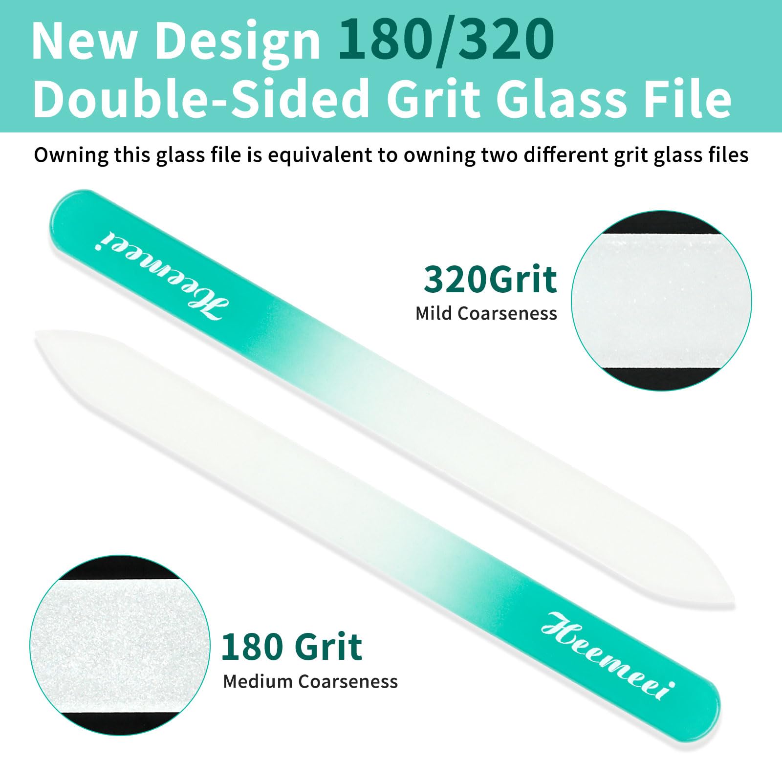 Heemeei Glass Nail File, Double Sided 180/320 Grit Glass Nail Files With Case, Glass Nail File For Natural Nails, Fingernail Fil