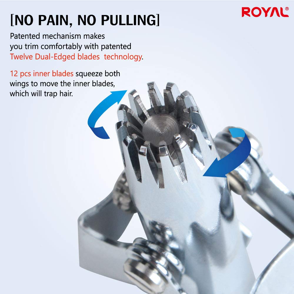 ROYAL Nose Hair Trimmer ET-4, Manual & Waterproof, Stainless Steel, Silver, Battery-Free, 1 Count