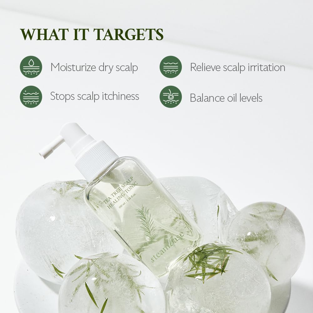 Steambase Tea Tree Scalp Healing Tonic | Relieve Dry, Itchy, And Oily Skin | Hydrating And Nourishing Serum Oil Moisturizer For