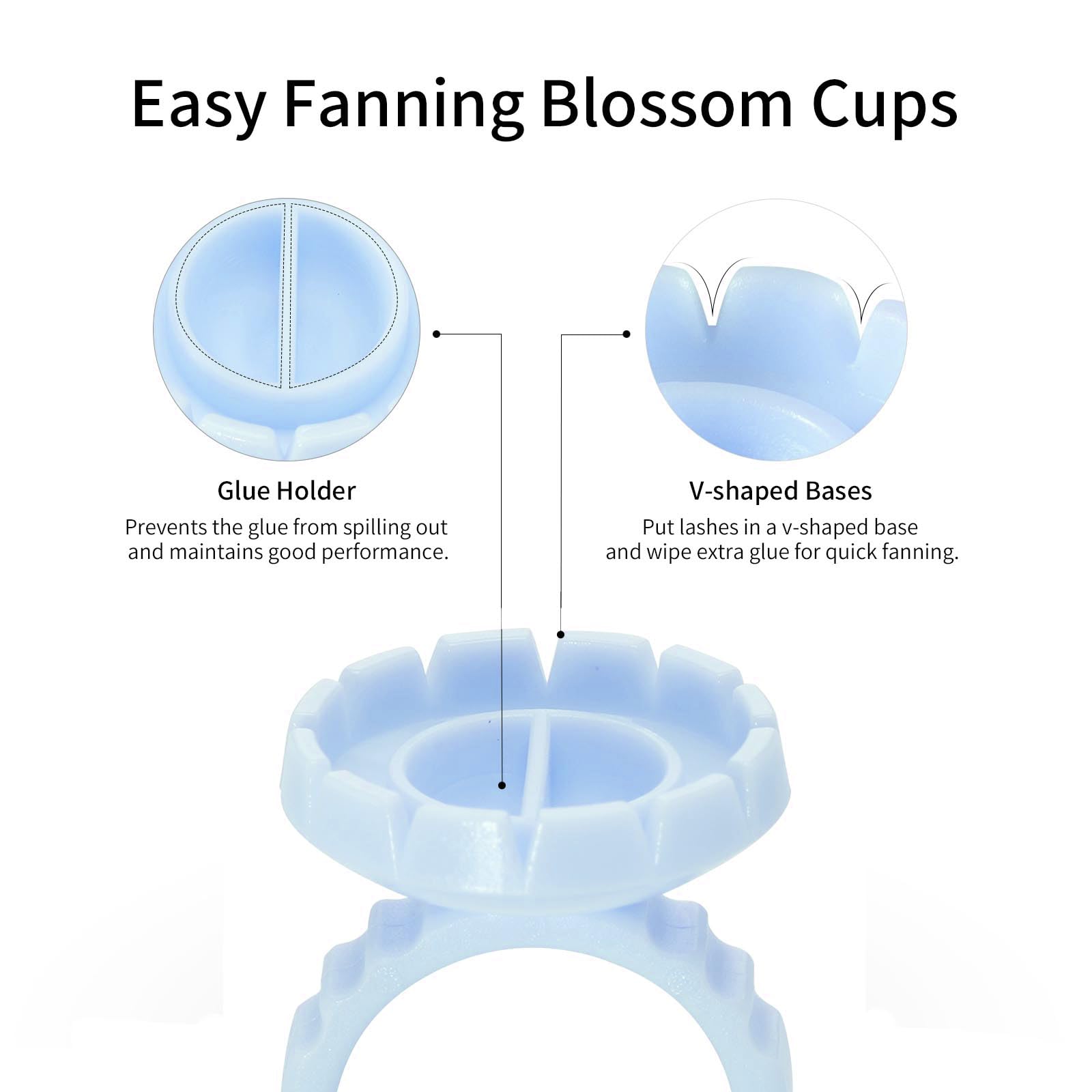 Miuffue Glue Rings For Eyelash Extensions, 300 Pcs Smart Glue Holder Easy Fanning Glue Cups For Volume Lashes, Blue