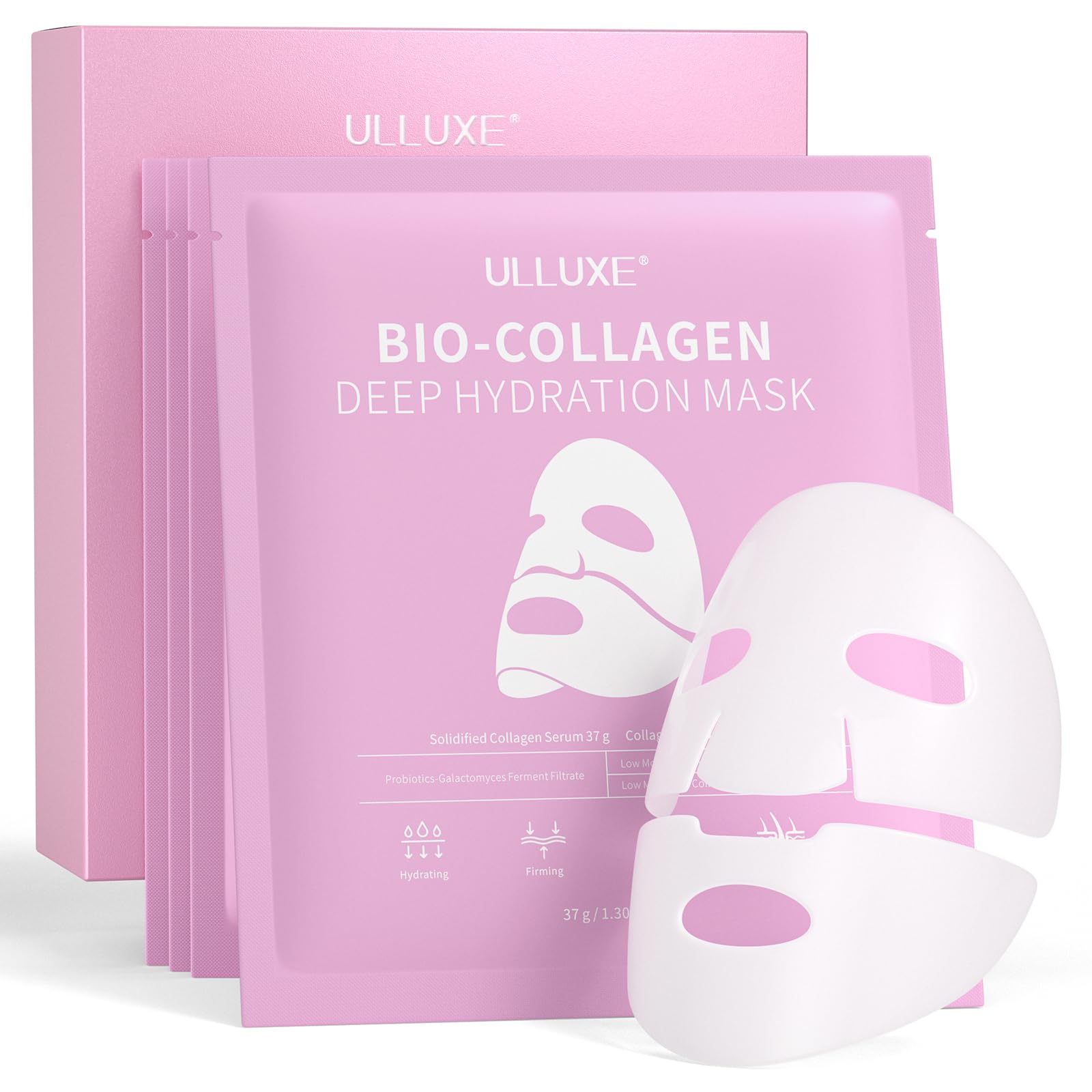 Ulluxe Real Deep Collagen Face Mask, Overnight Hydrating Facial Sheet Masks With Hyaluronic Acid, Moisturizing, Lifting, Firming