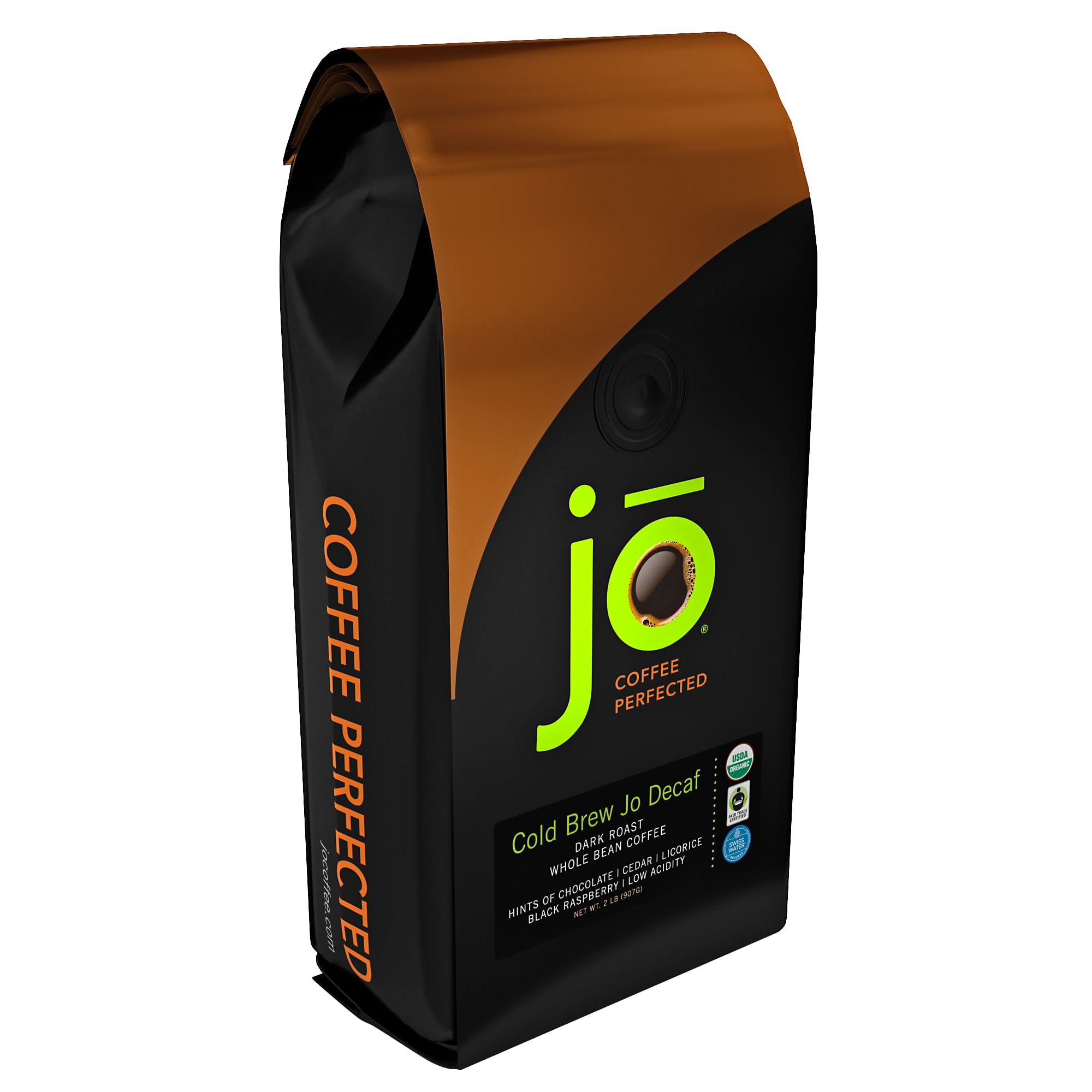 Cold Brew Jo Decaf: 2 Lb Whole Bean Usda Organic Decaf Coffee, Dark French Roast, Swiss Water Process, Soft Velvety Texture, Low