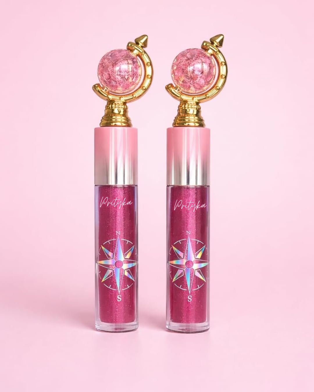 Prityka Globe Cap Long Lasting Lip Gloss And Shimmer Tint Combo Set (Pack Of 2), Moisturizing Hydrating High Shine Lip Gloss Pac