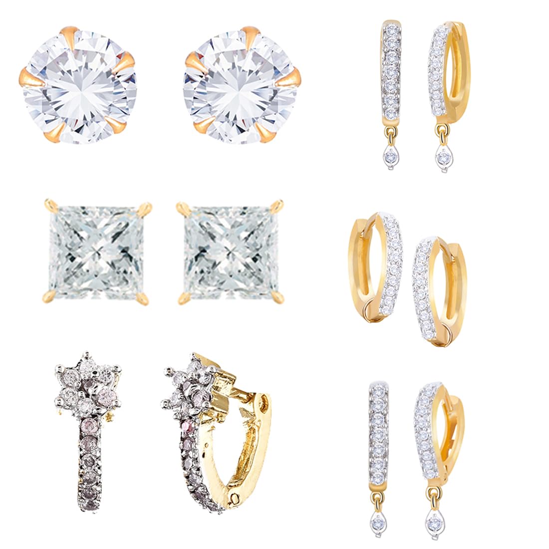 Zeneme Earring Gold Plated American Diamond Earrings Combo Of 8 Pairs Jewellery For Women & Girls (Design_09)